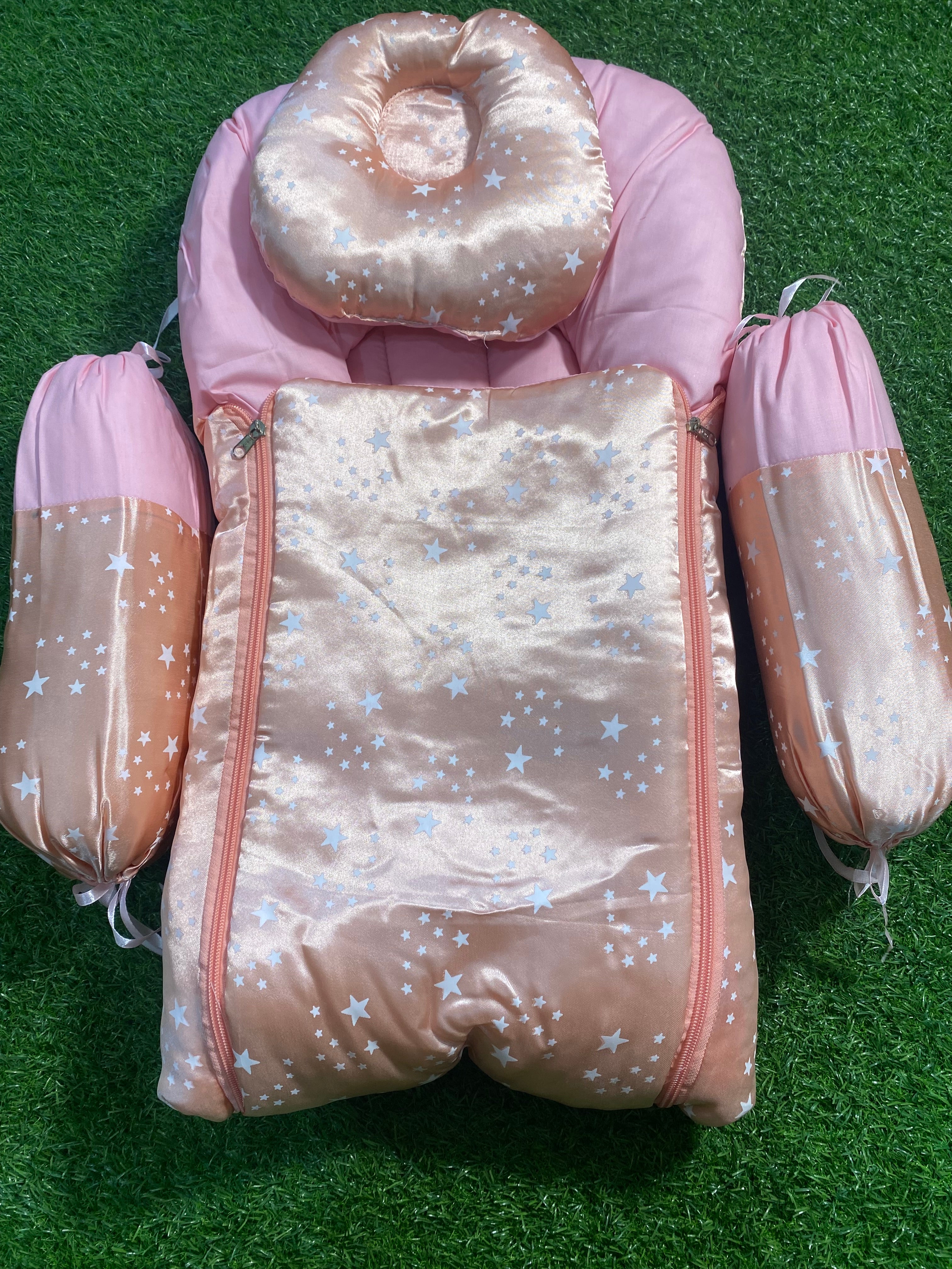 4pcs Soft Baby Lounger Nest with Pillow - Multi-functional Baby Rest & Play Mat with Numbers and stars Design