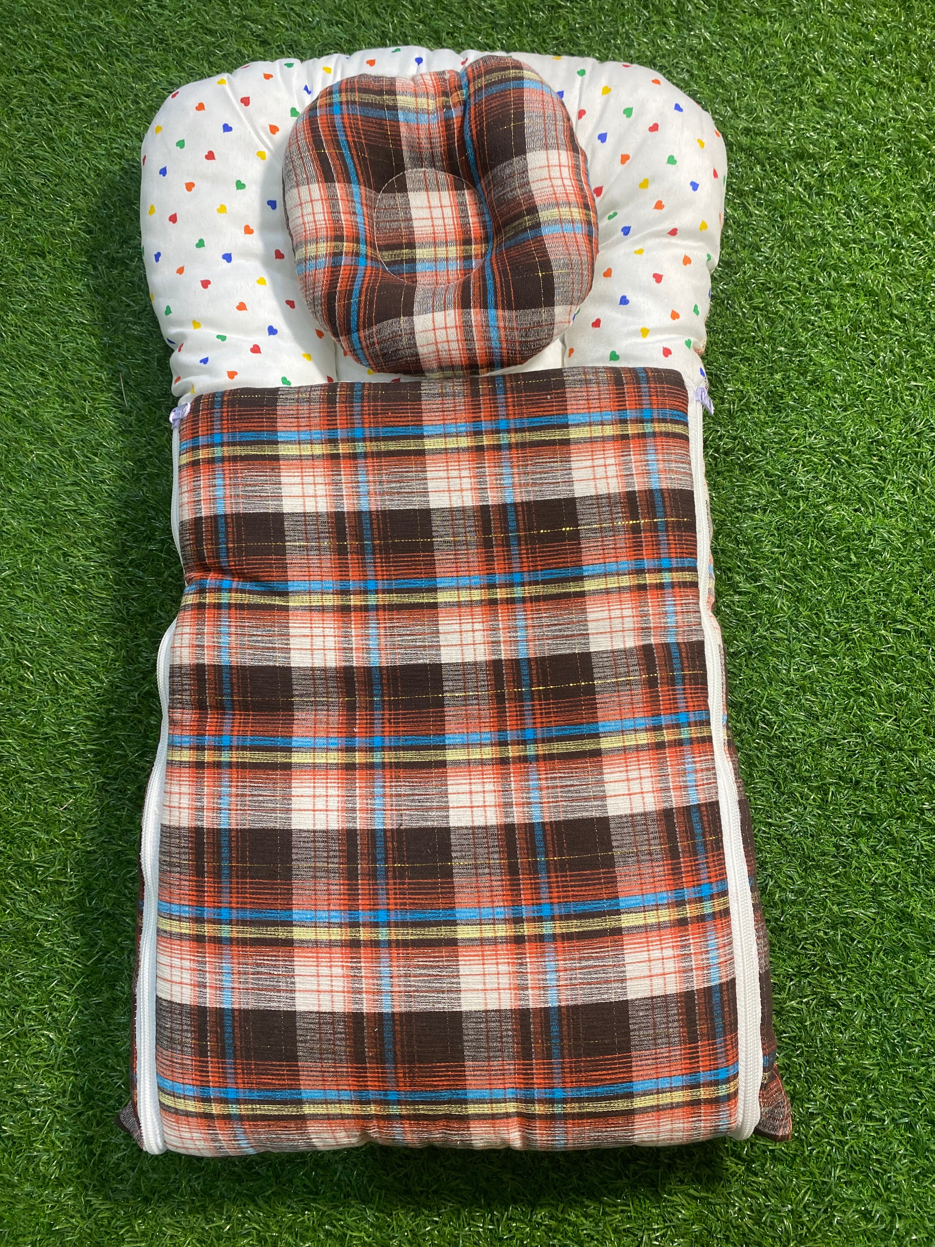 2pcs Half Net Bedset - Cozy Plaid Baby Bedding Set with Pillow
