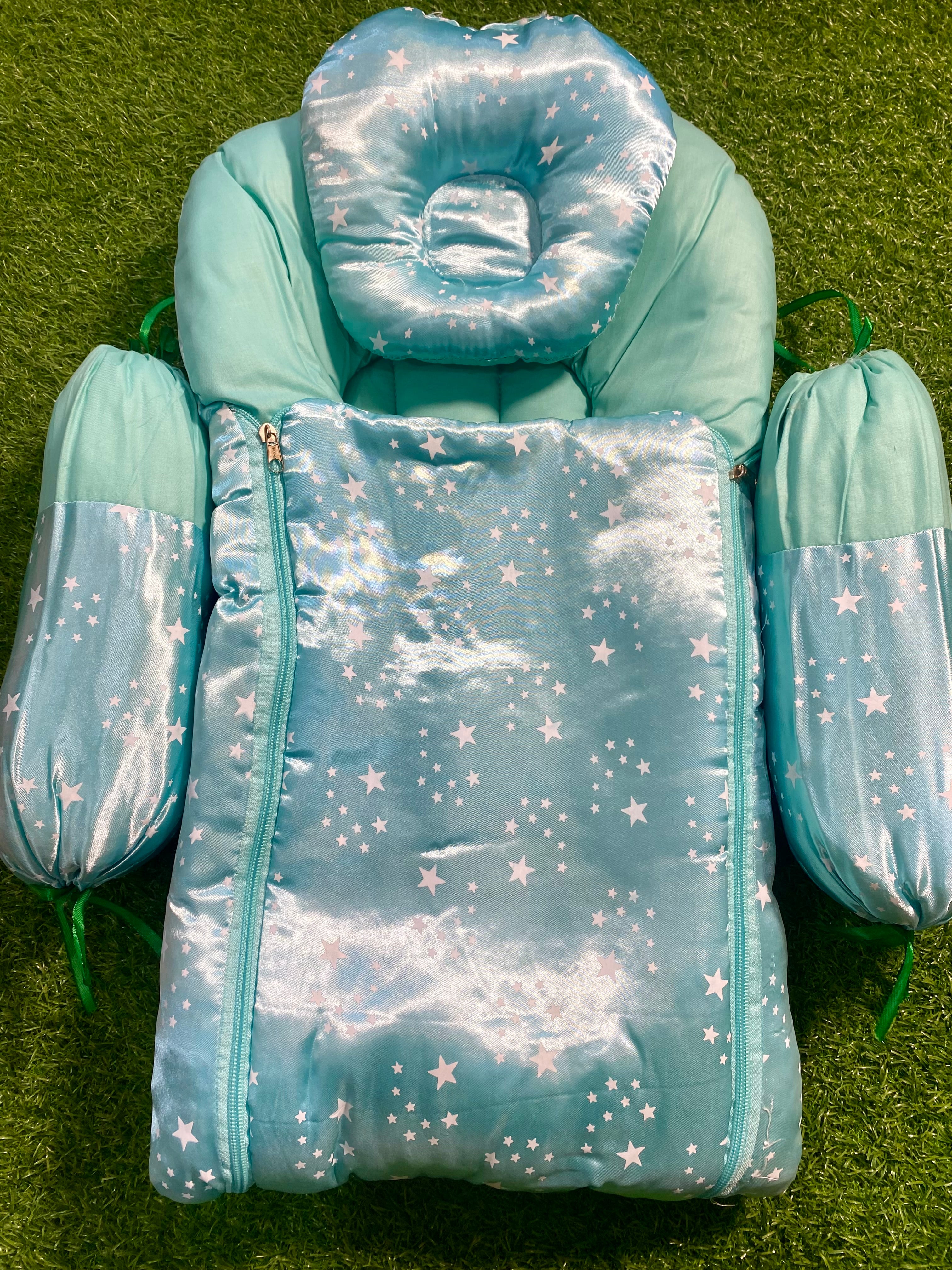 4pcs Soft Baby Lounger Nest with Pillow - Multi-functional Baby Rest & Play Mat with Numbers and stars Design
