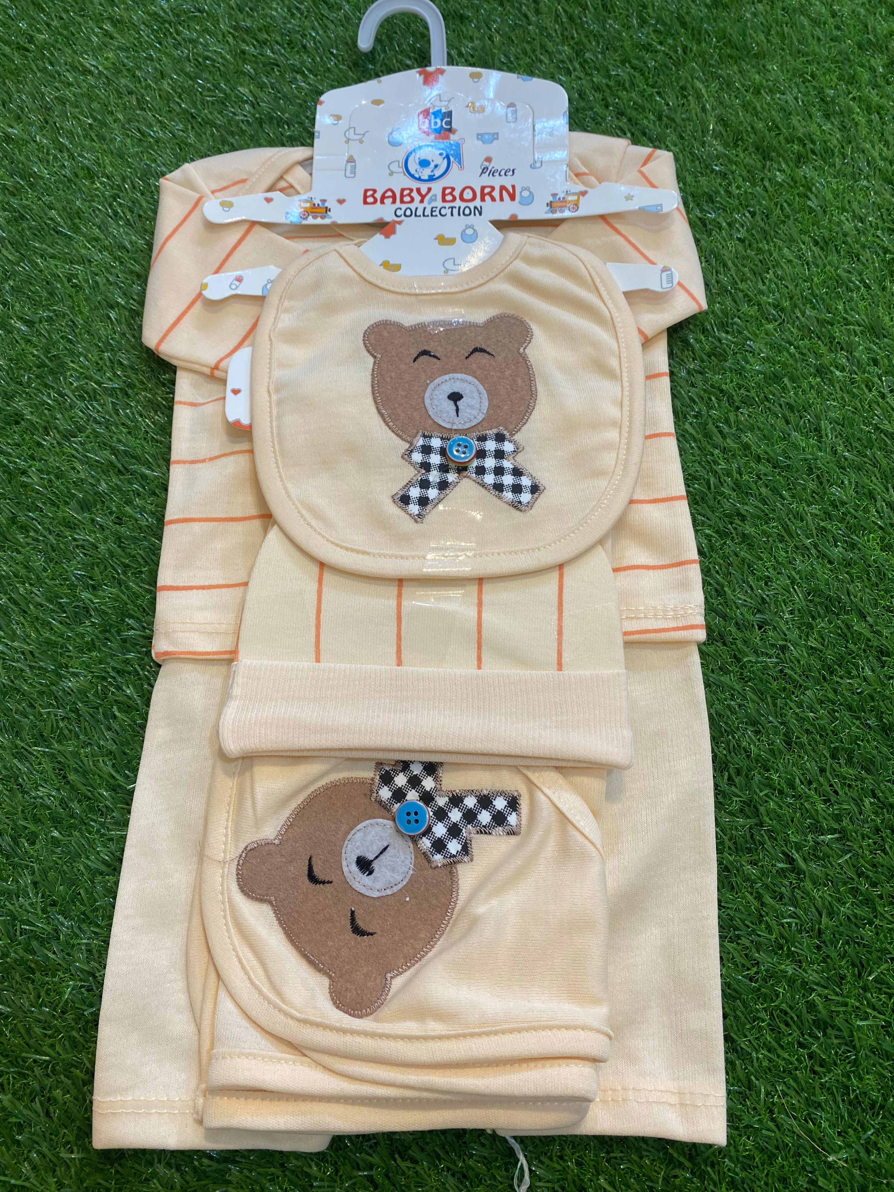 Newborn Baby 5 Pcs Starter Set – Cute Bear Embroidery Design 🐻✨