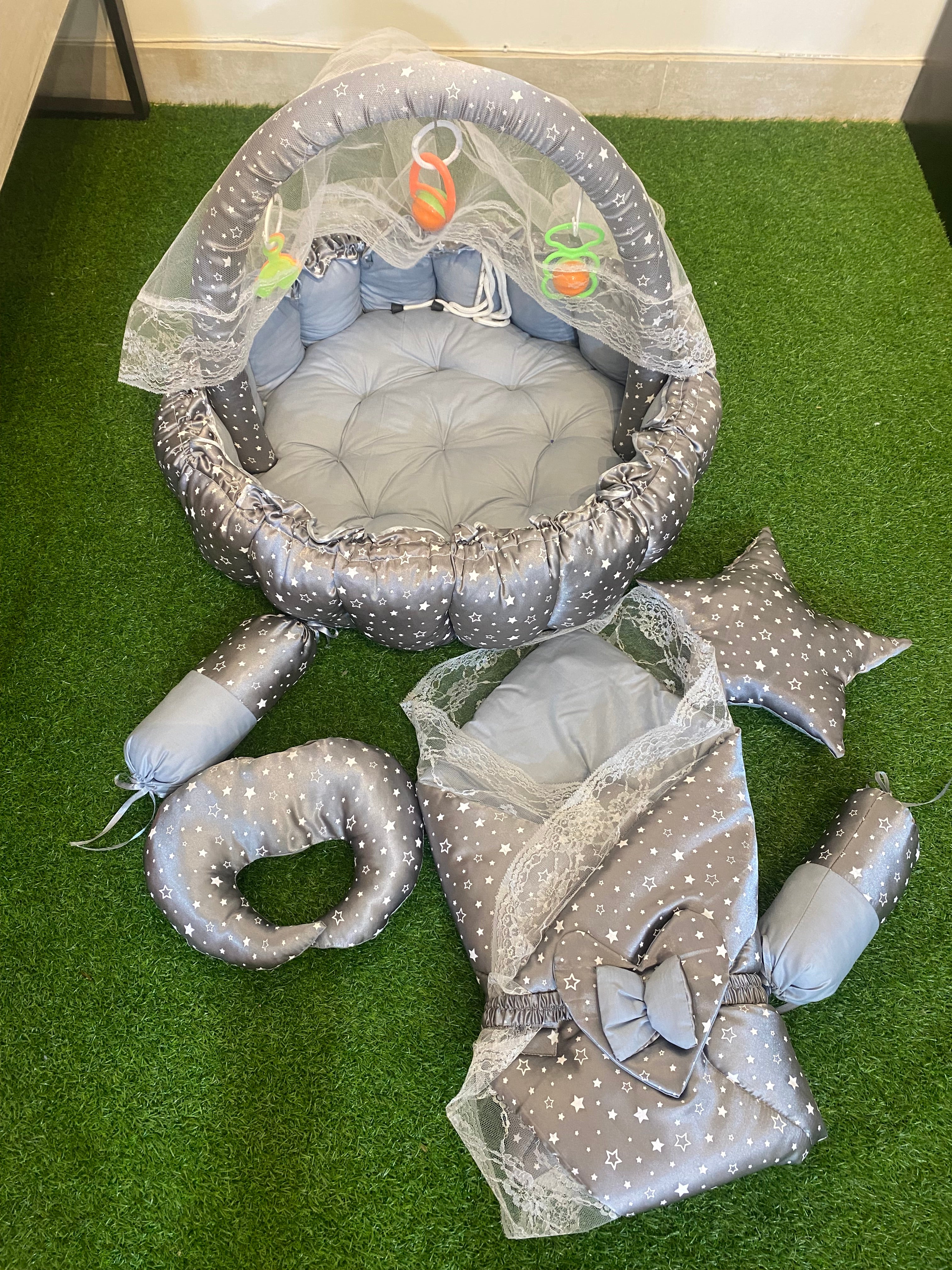 11pcs silk bed set round for 0 to 12 months newborn baby