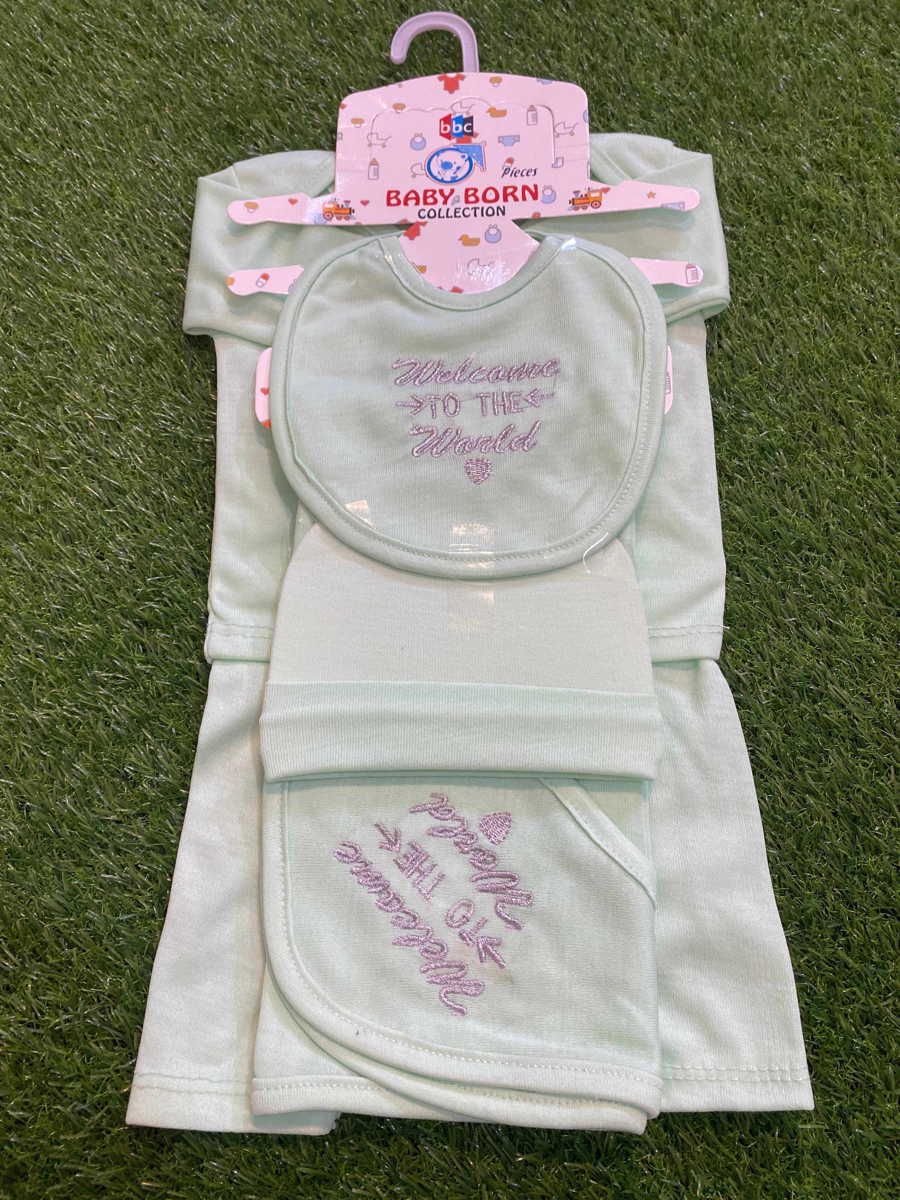 Newborn Baby 5 Pcs Starter Set – “Welcome to the World” Plain