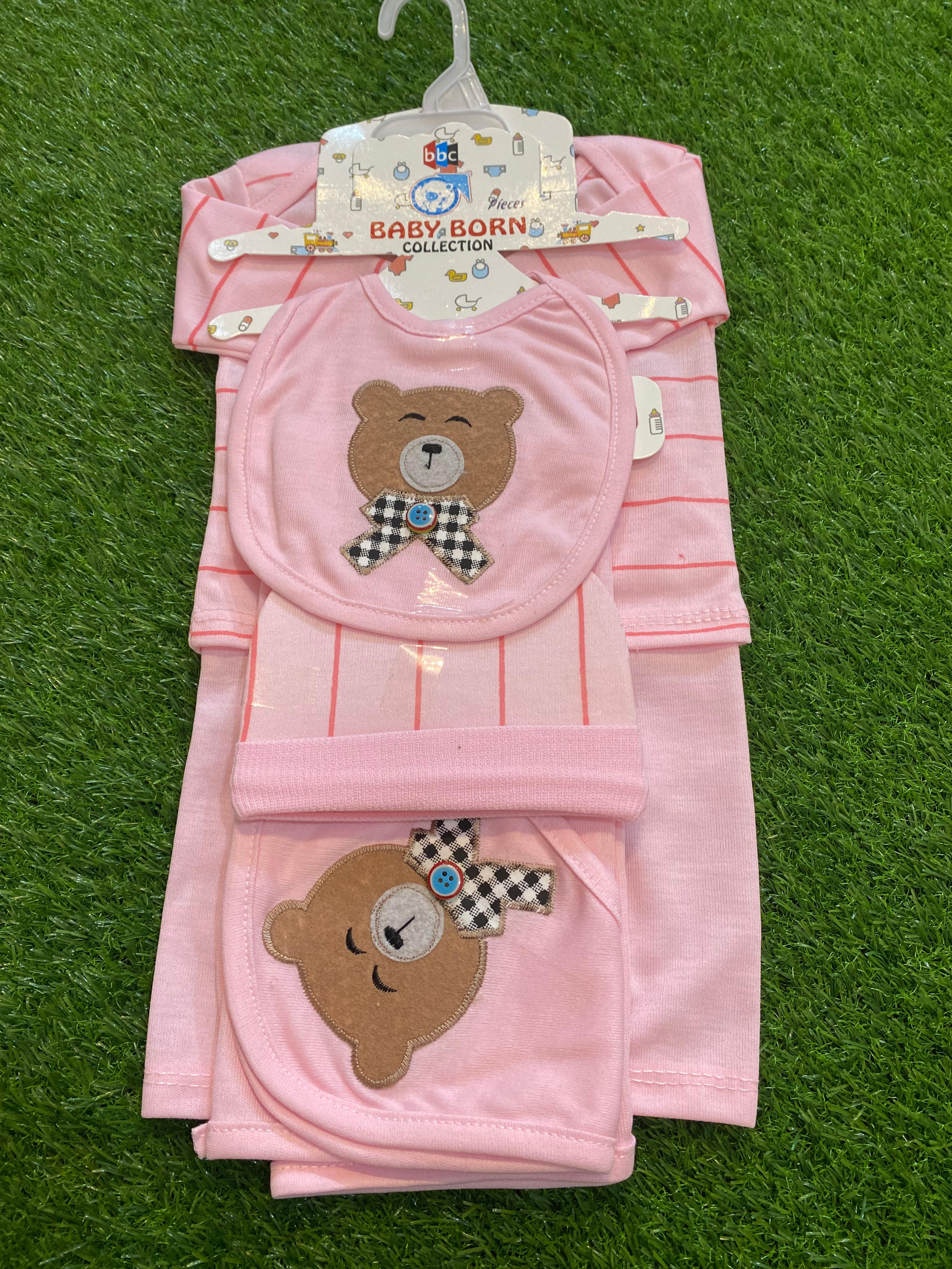 Newborn Baby 5 Pcs Starter Set – Cute Bear Embroidery Design 🐻✨