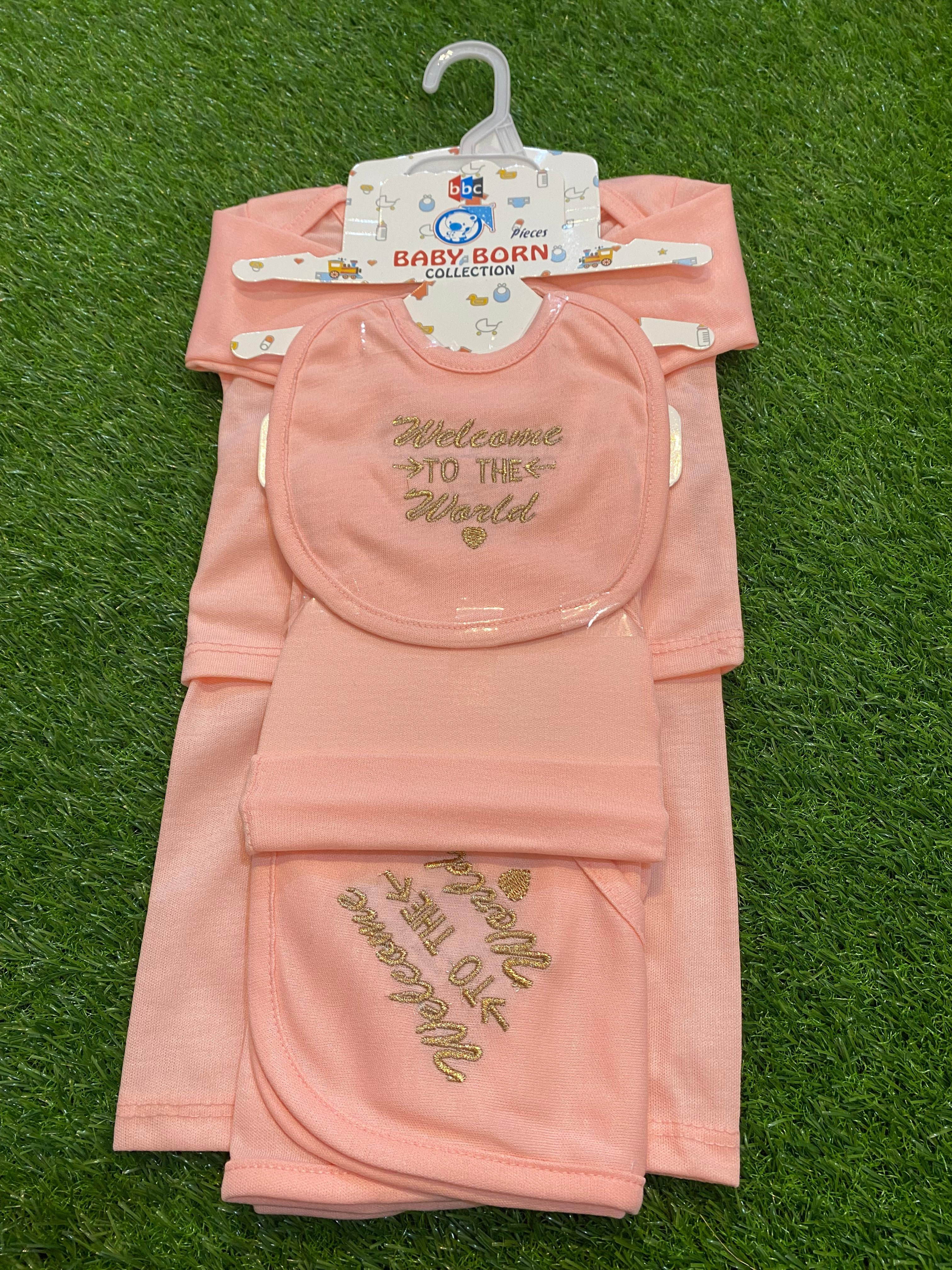 Newborn Baby 5 Pcs Starter Set – “Welcome to the World” Plain