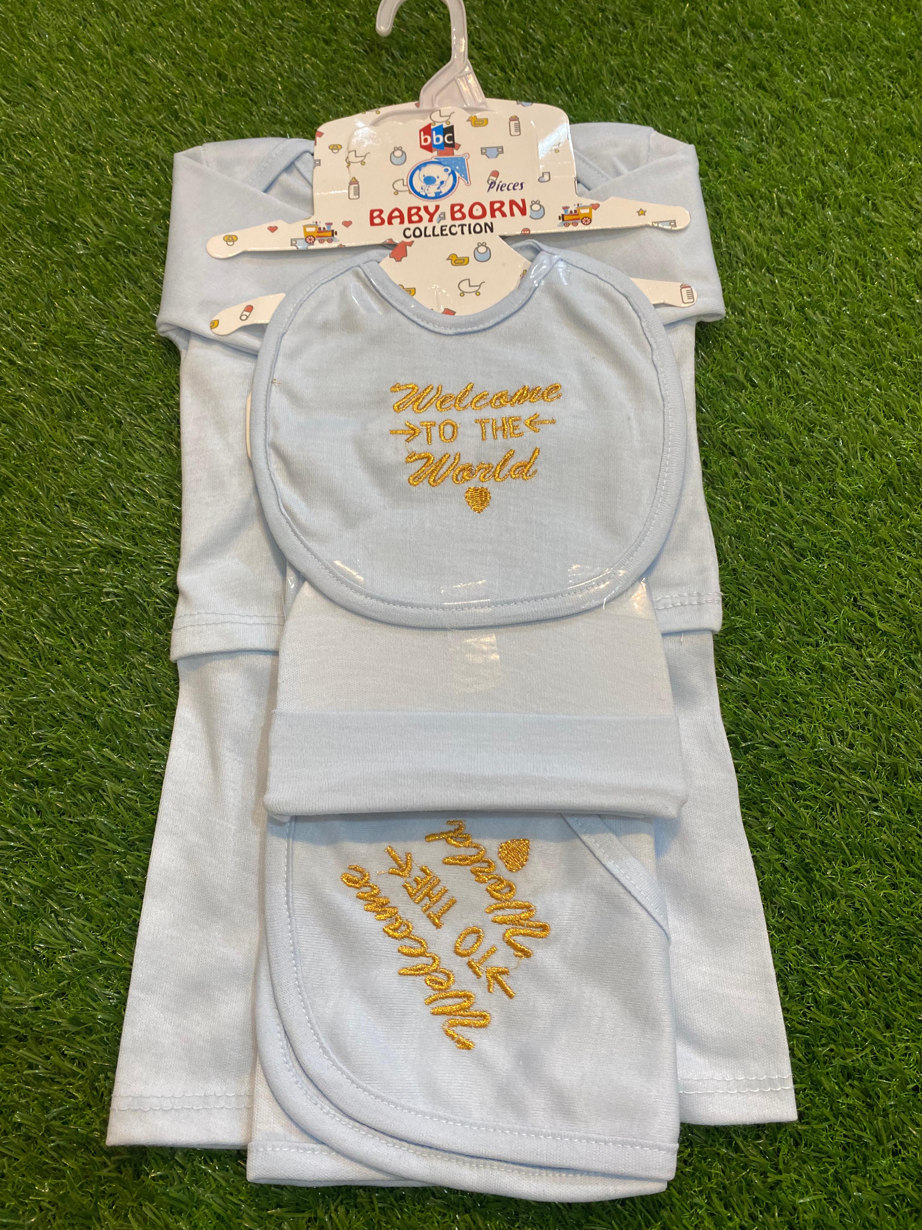Newborn Baby 5 Pcs Starter Set – “Welcome to the World” Plain