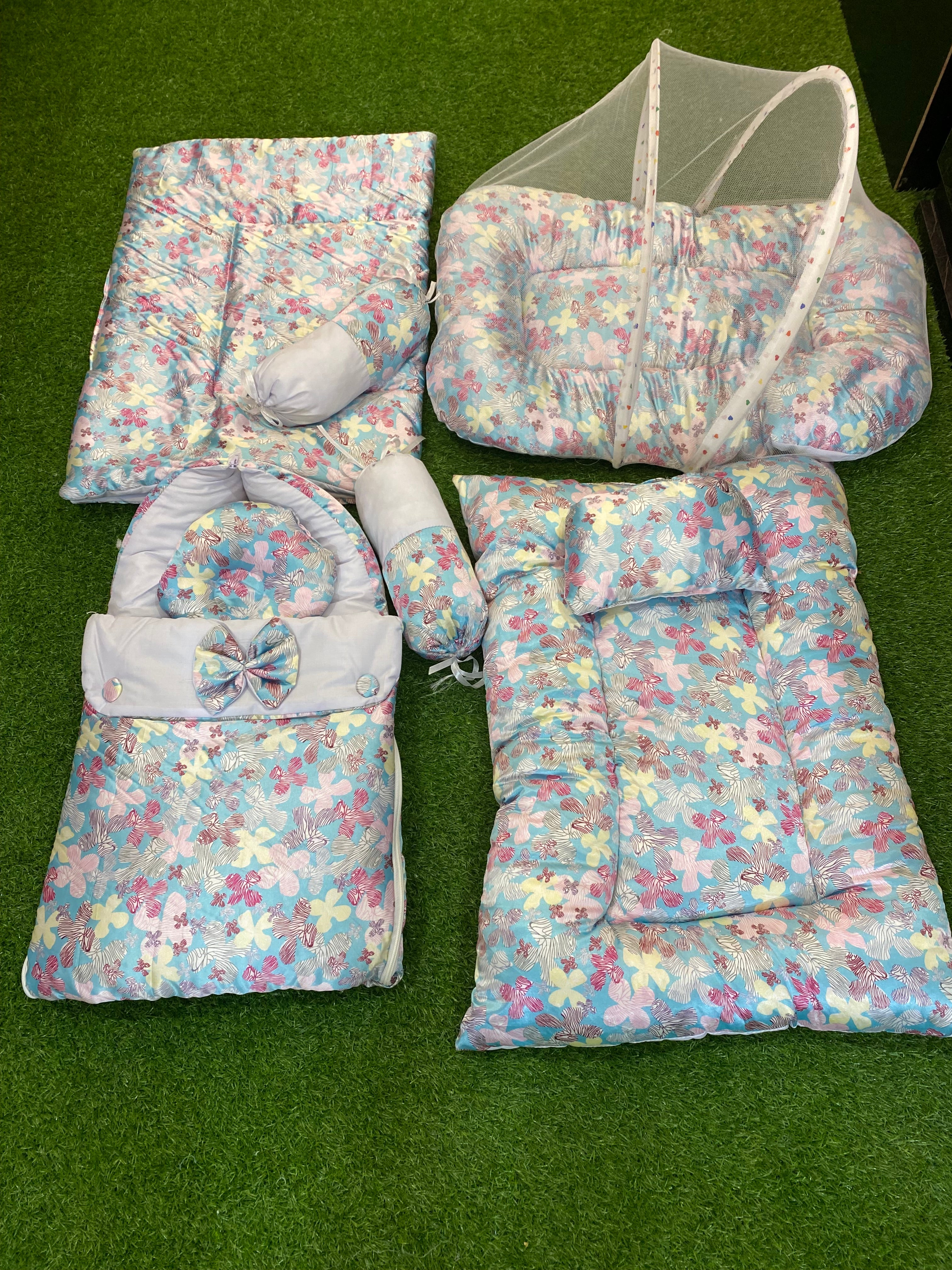 8pcs newborn baby silk bed set for 0 to 8 months washable