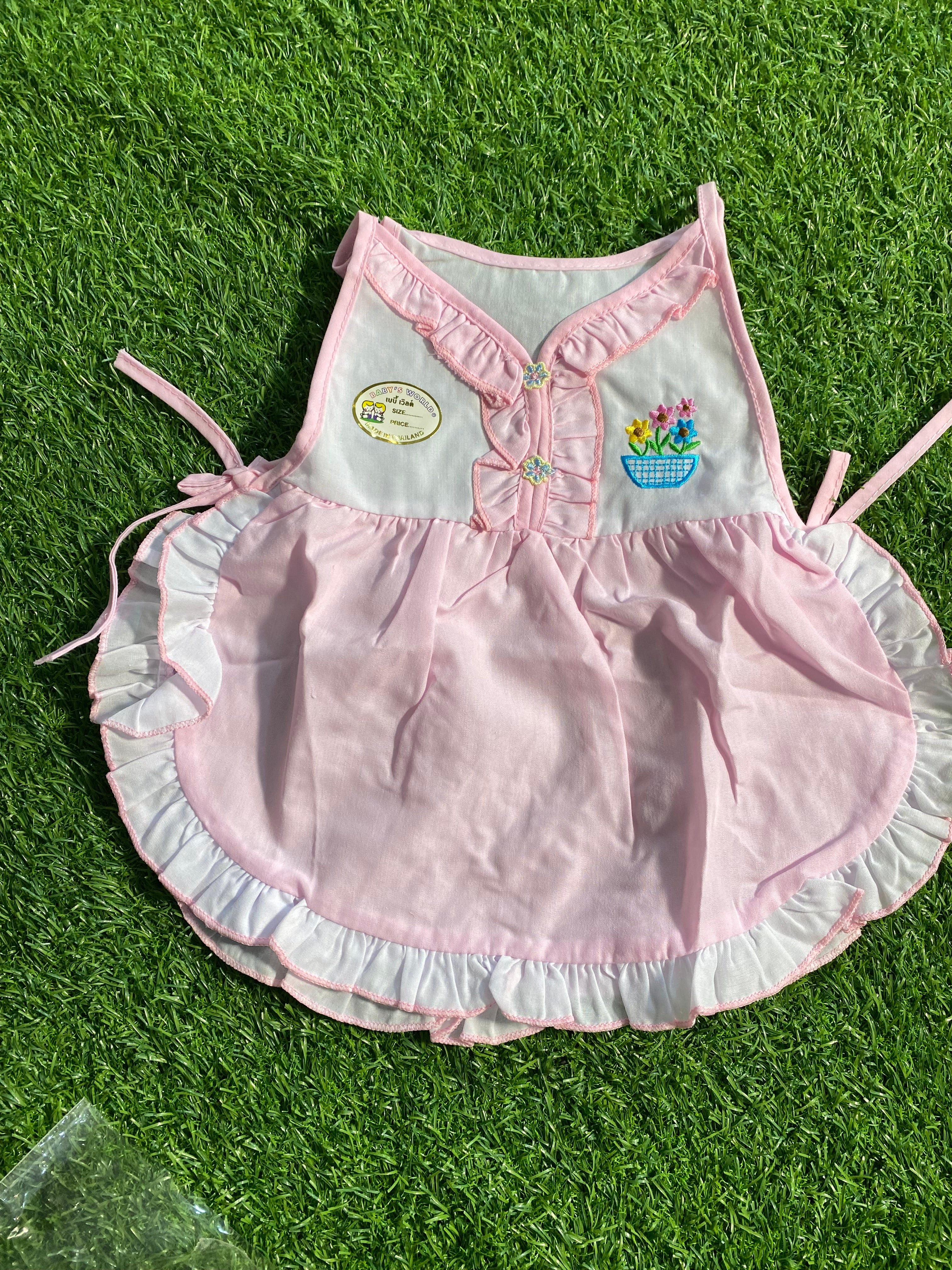 Cute Baby Girl Frock – Pink & White Frill Dress with Floral Embroidery and more designs