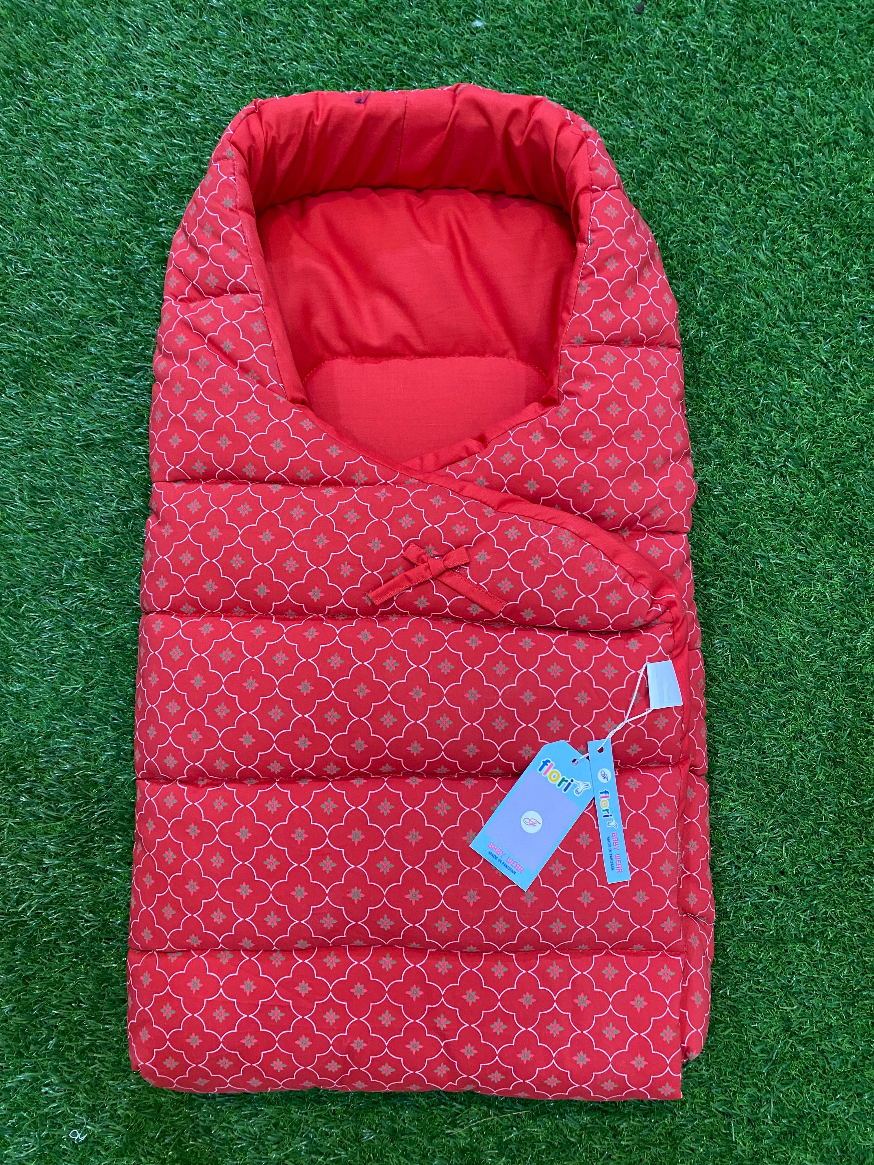 Newborn Single Baby Sleeping Bag – Soft & Cozy Carry Nest (Red & Purple Patterned Design)