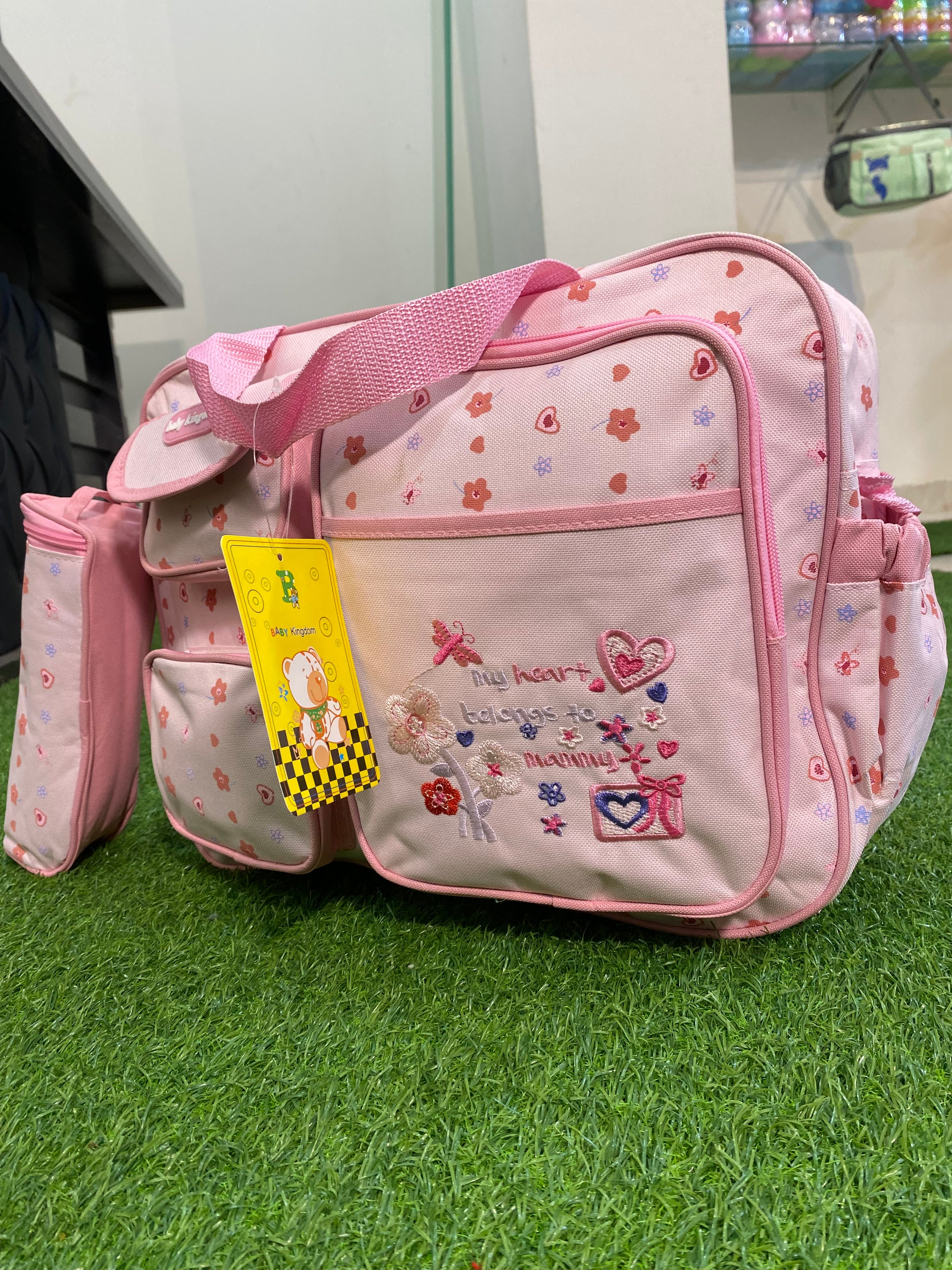 2 Pcs Mothercare Bag Set, Baby Kingdom Pink Diaper Bag with bottle mini bag