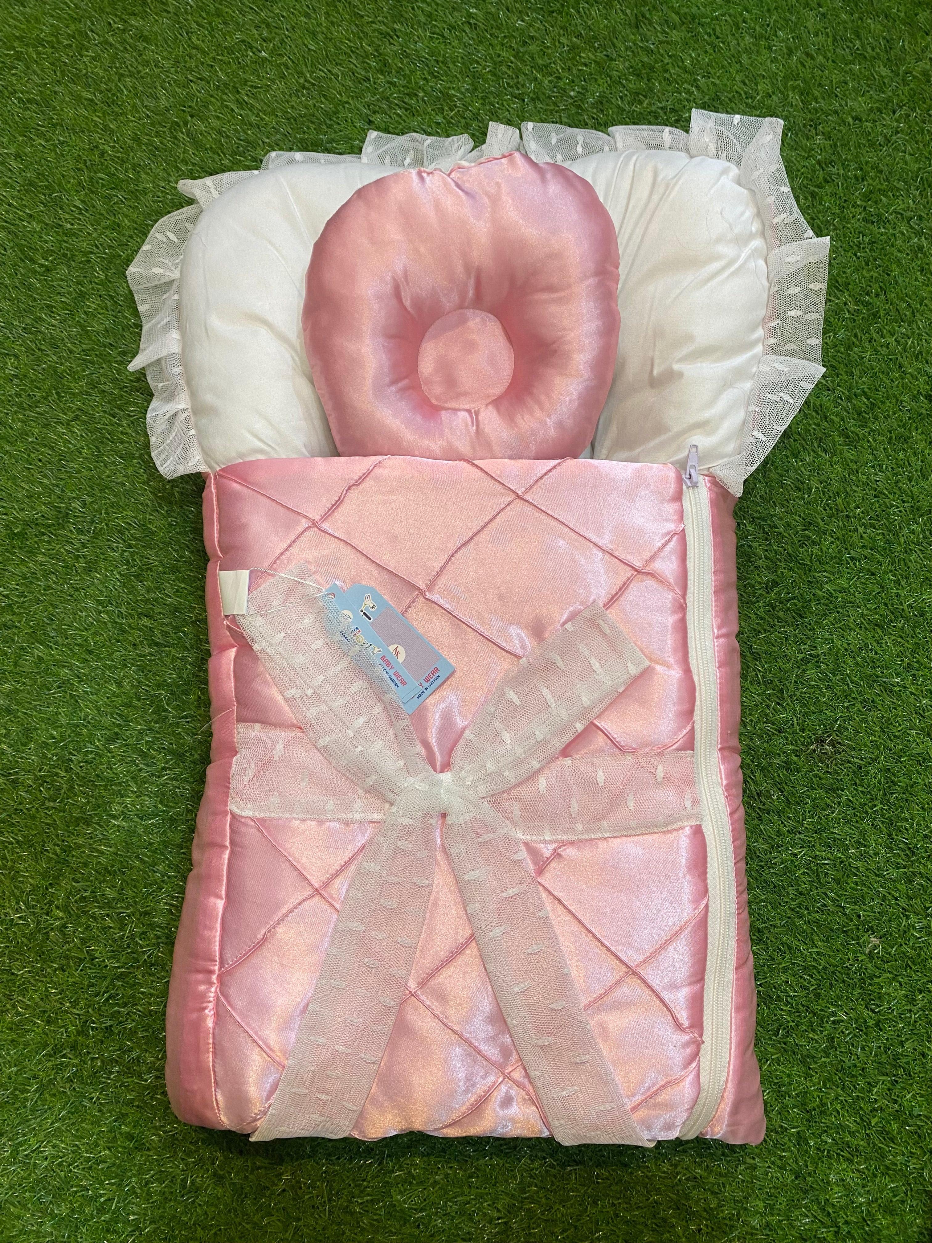 Newborn Baby Carry Nest – Soft, Cozy & Beautiful Large Bow Design with Net on Head Sleeping Bed