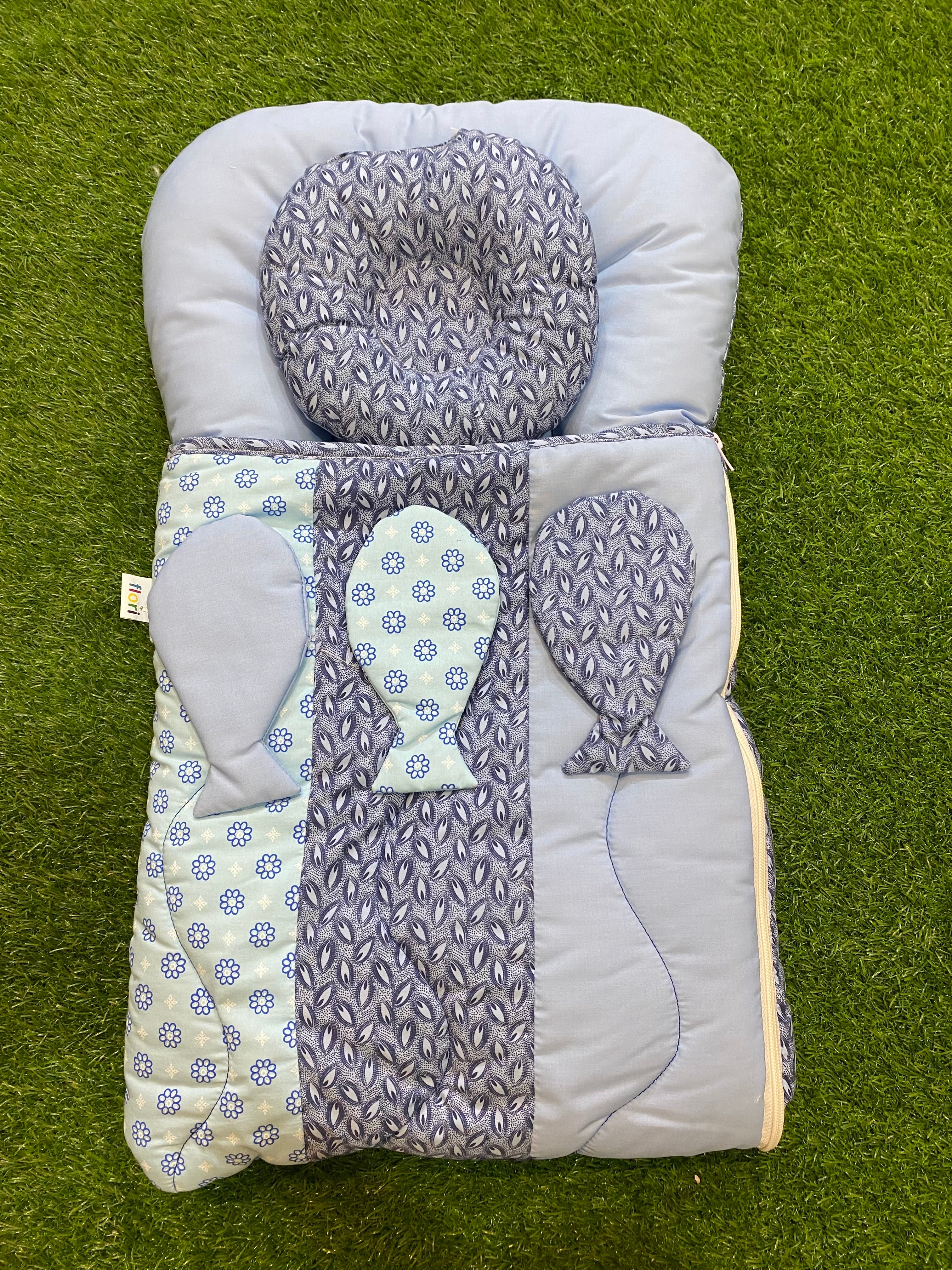 Newborn Baby Carry Nest with Pillow – Soft & Cozy Fish Design Sleeping Bag