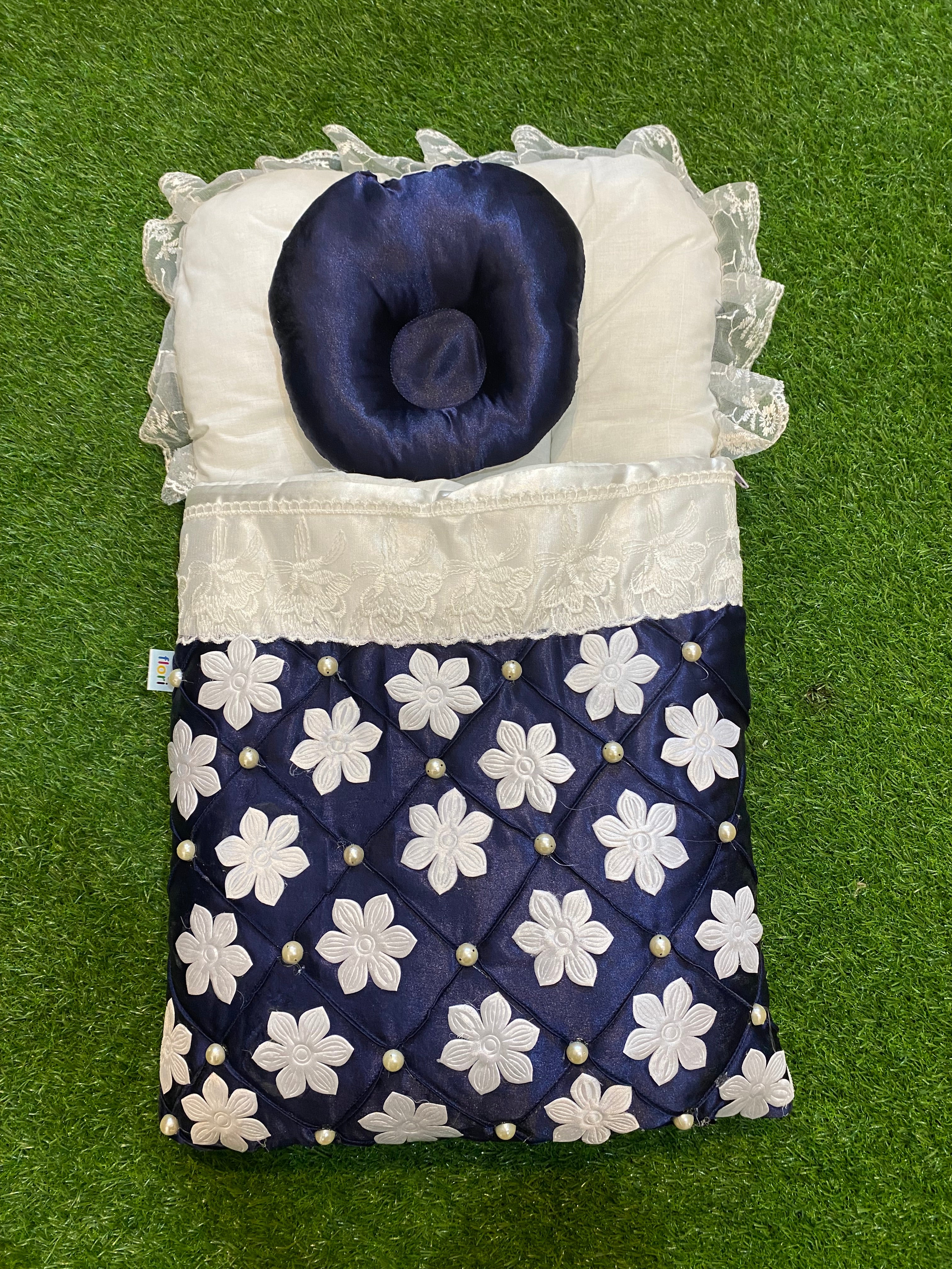 Newborn Baby Carry Nest – Soft, Cozy & Beautiful Pearl & Flower Designed Front Sleeping Bed