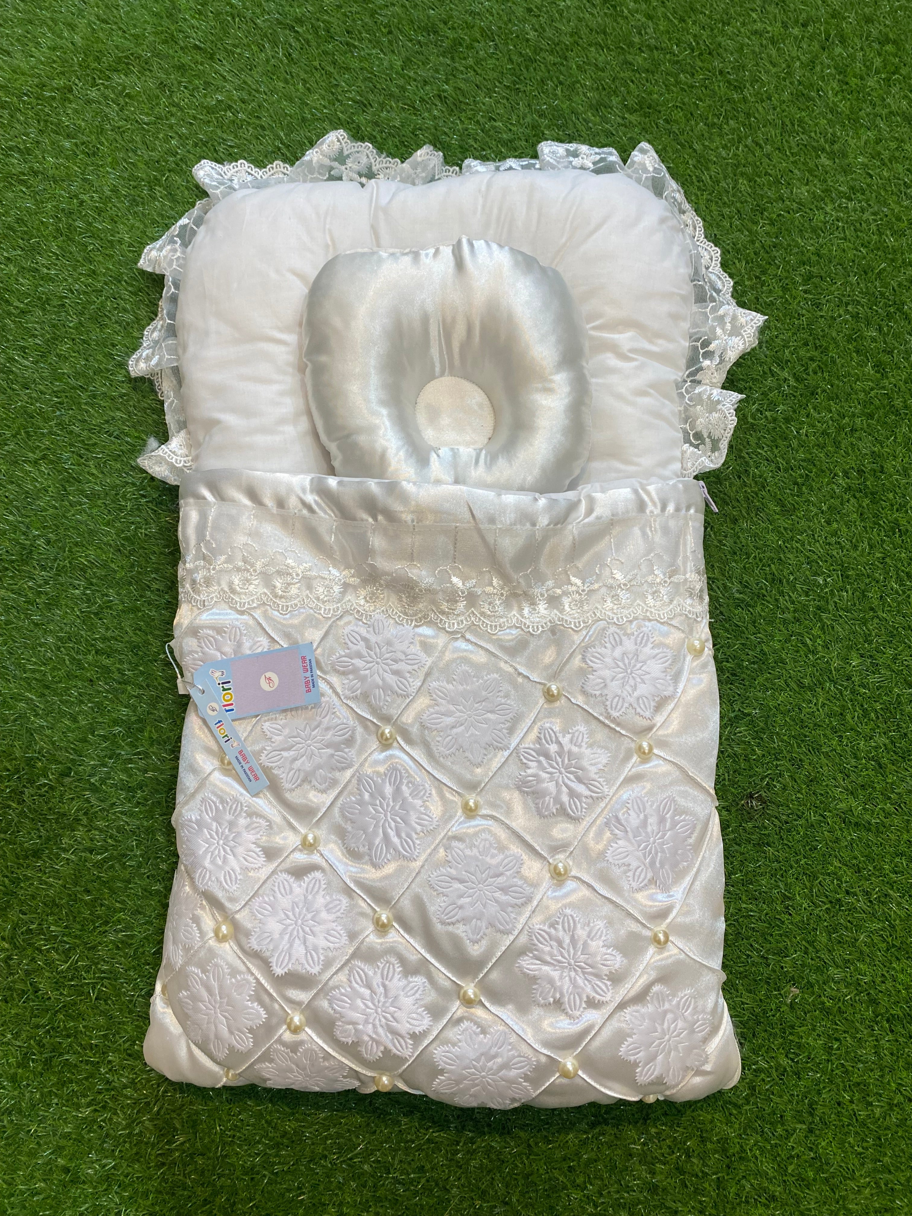 Newborn Baby Carry Nest – Soft, Cozy & Beautiful Pearl & Flower Designed Front Sleeping Bed