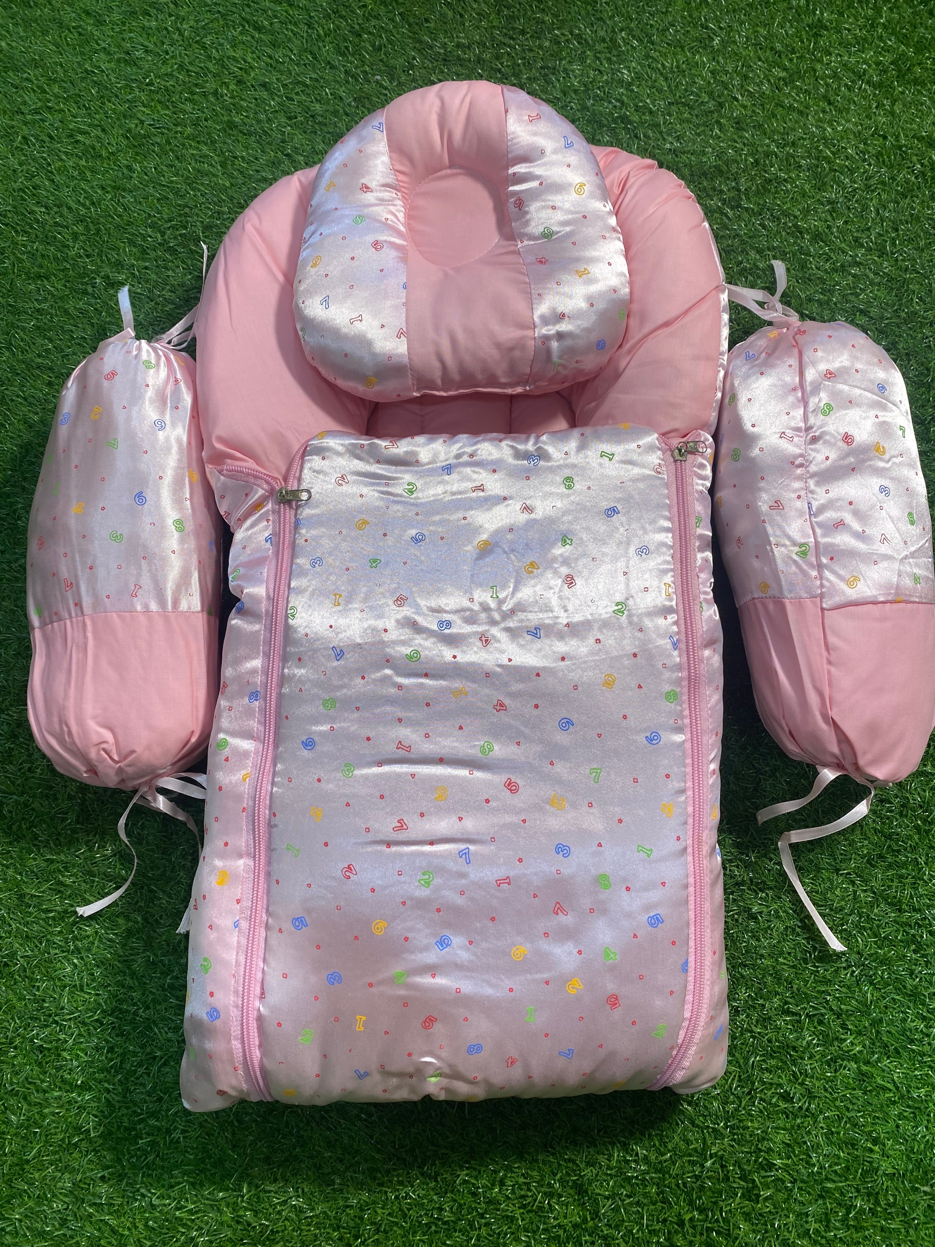 4pcs Soft Baby Lounger Nest with Pillow - Multi-functional Baby Rest & Play Mat with Numbers and stars Design