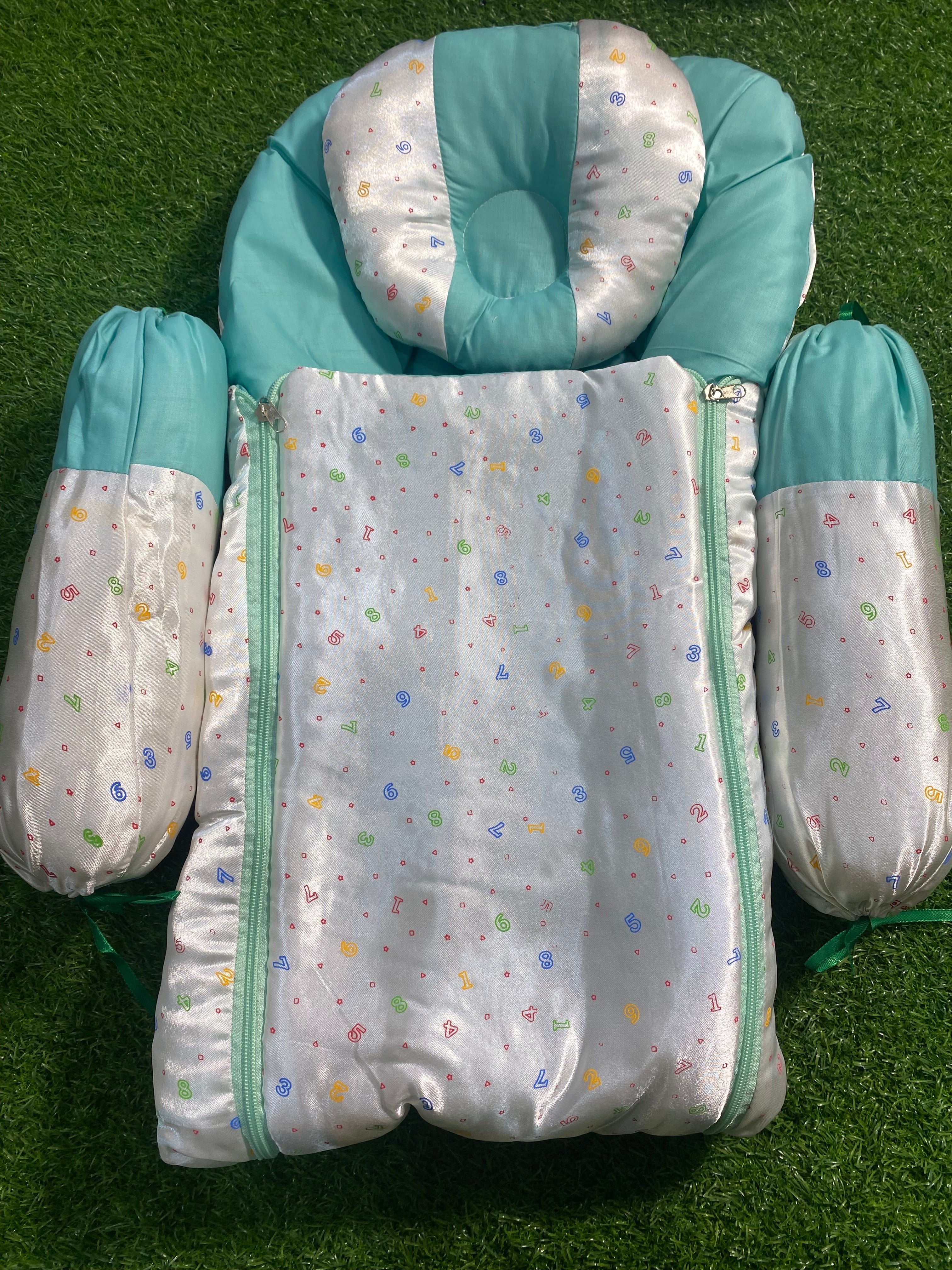 4pcs Soft Baby Lounger Nest with Pillow - Multi-functional Baby Rest & Play Mat with Numbers and stars Design