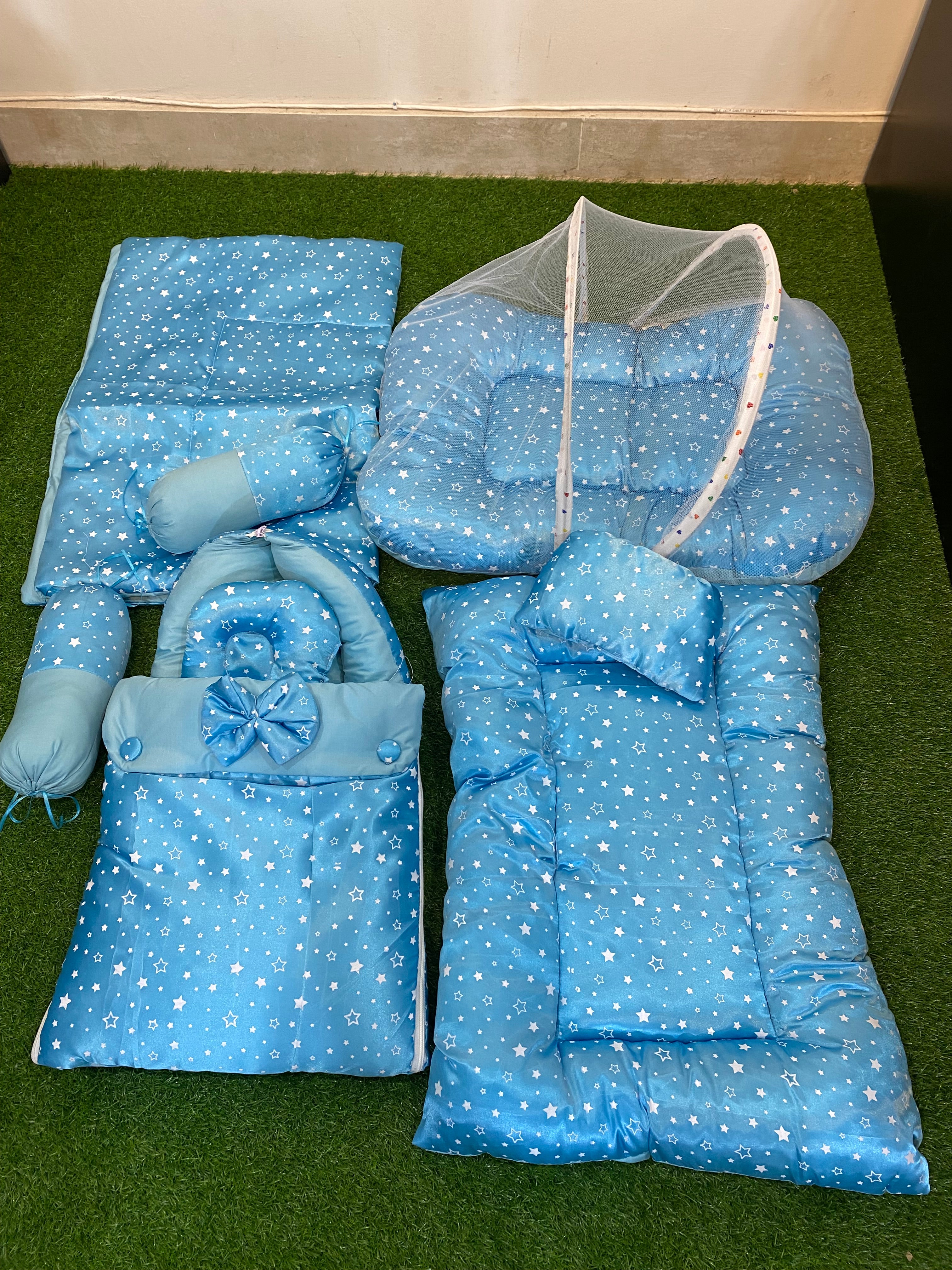 8pcs newborn baby silk bed set for 0 to 8 months washable