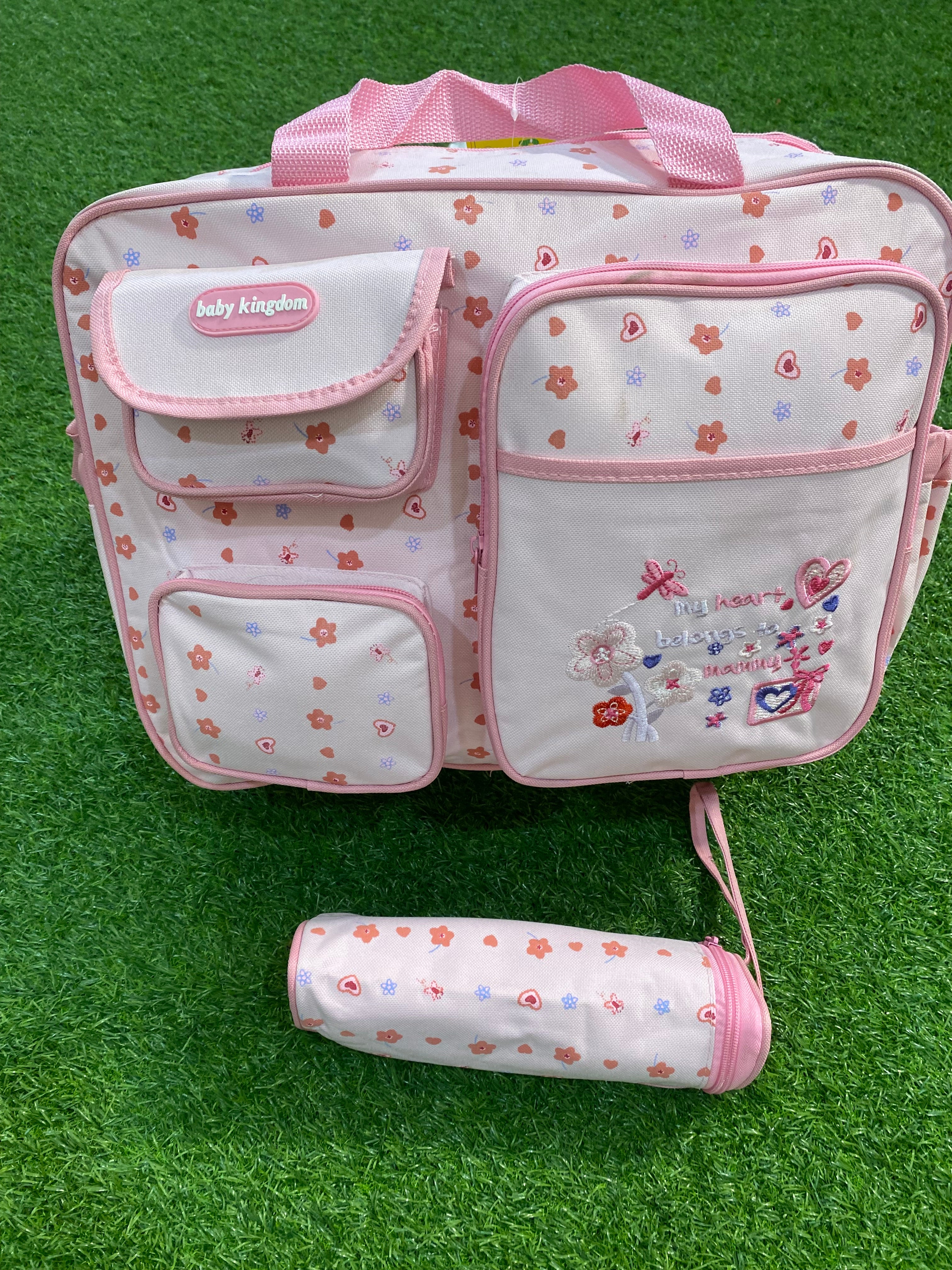 2 Pcs Mothercare Bag Set, Baby Kingdom Pink Diaper Bag with bottle mini bag
