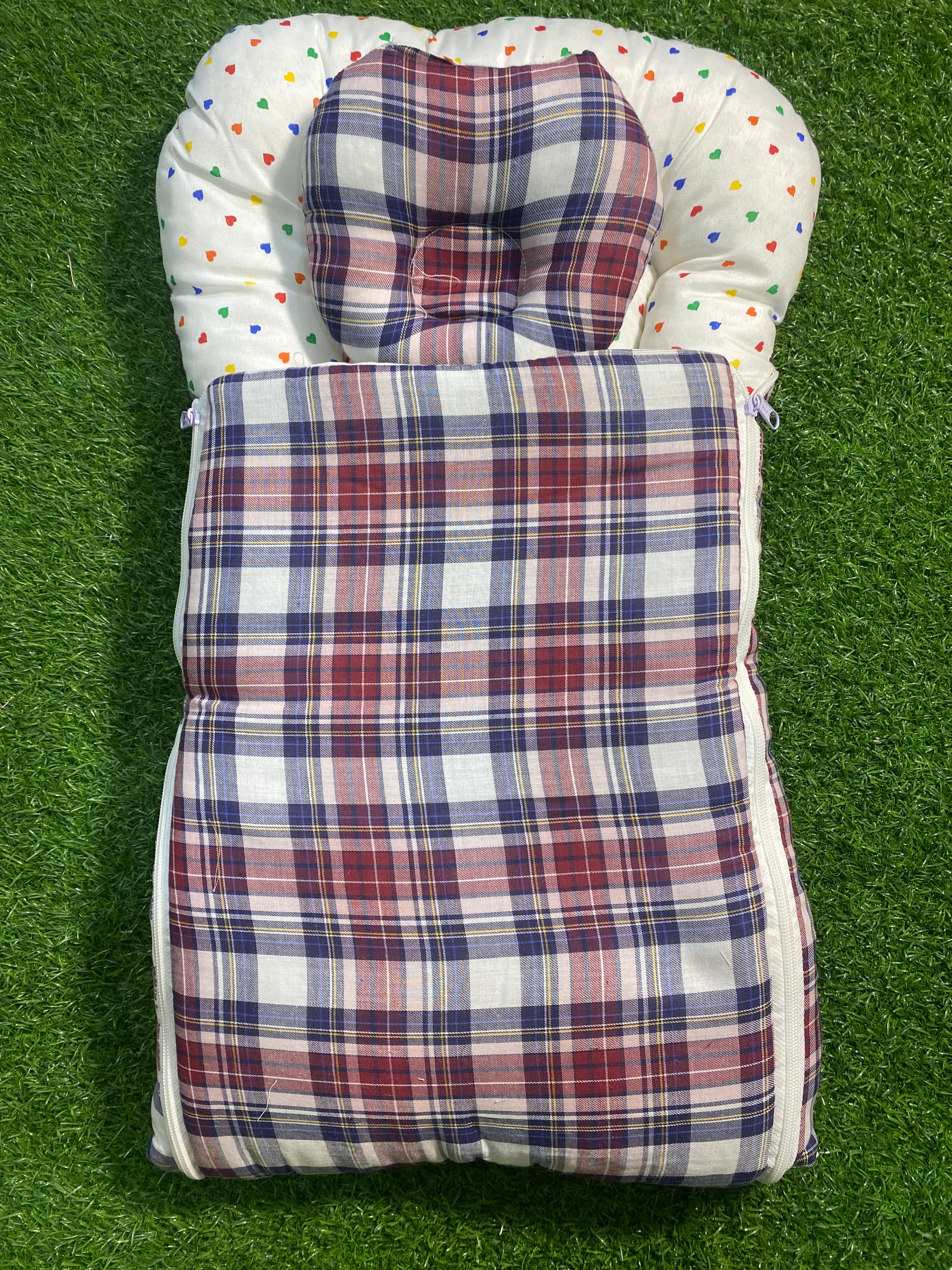 2pcs Half Net Bedset - Cozy Plaid Baby Bedding Set with Pillow