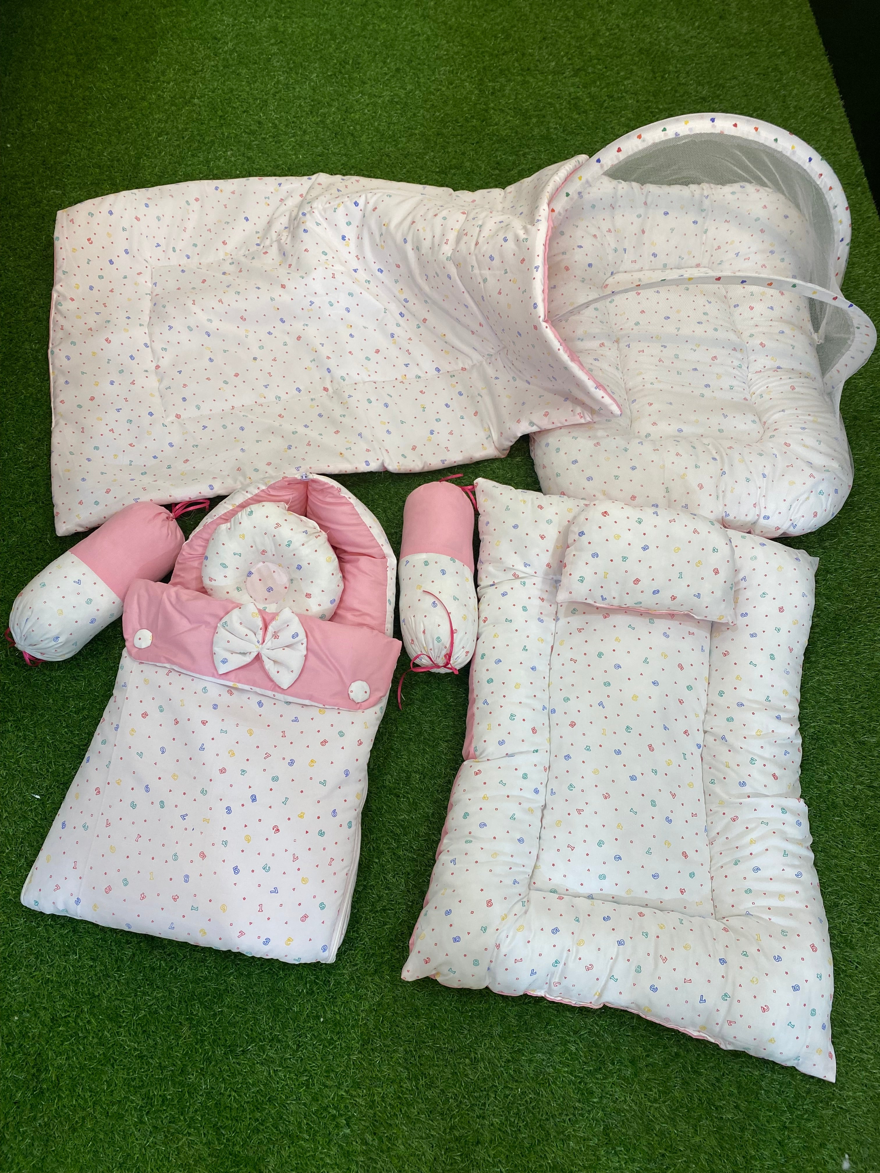 8pcs newborn baby silk bed set for 0 to 8 months washable