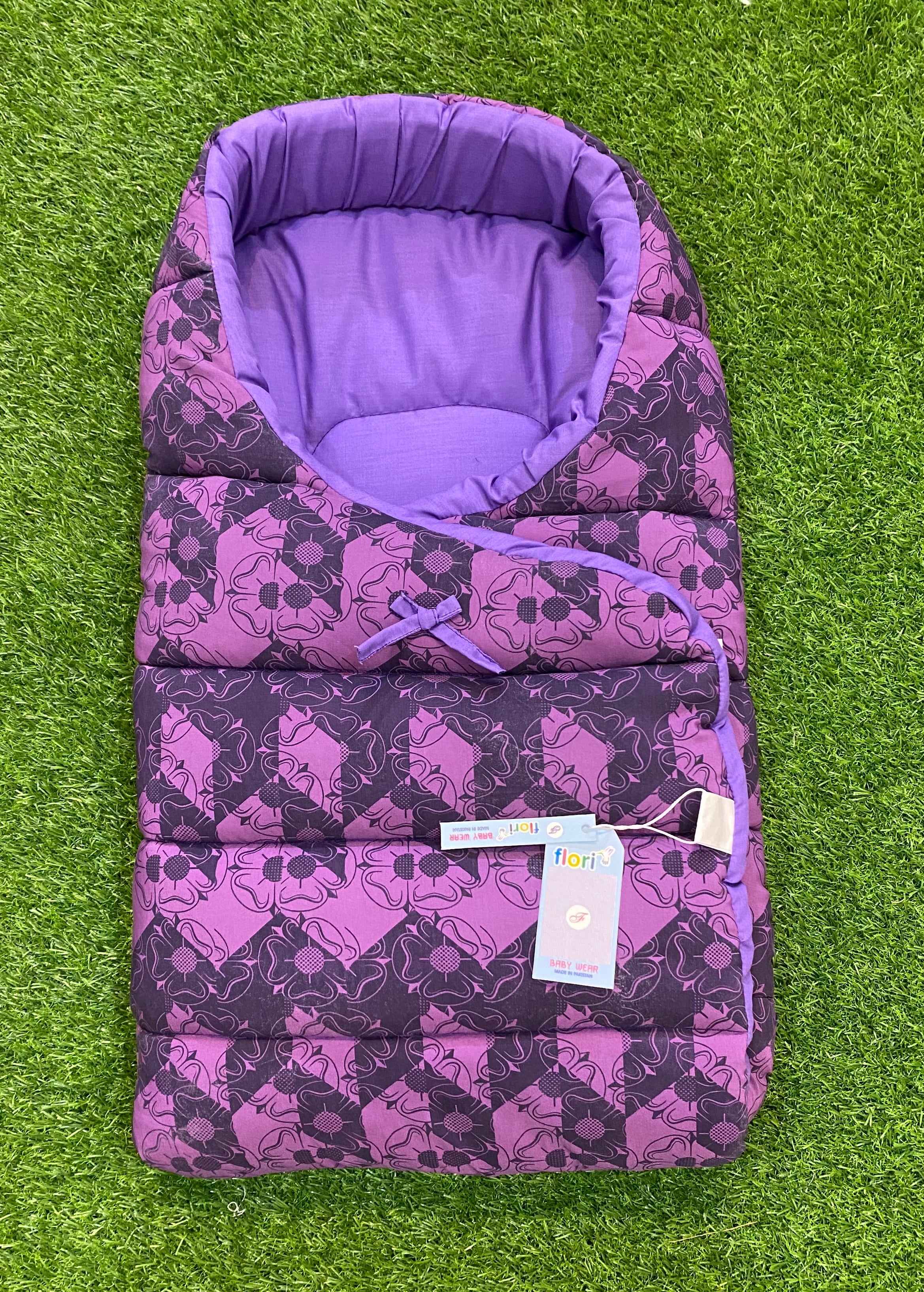 Newborn Single Baby Sleeping Bag – Soft & Cozy Carry Nest (Red & Purple Patterned Design)