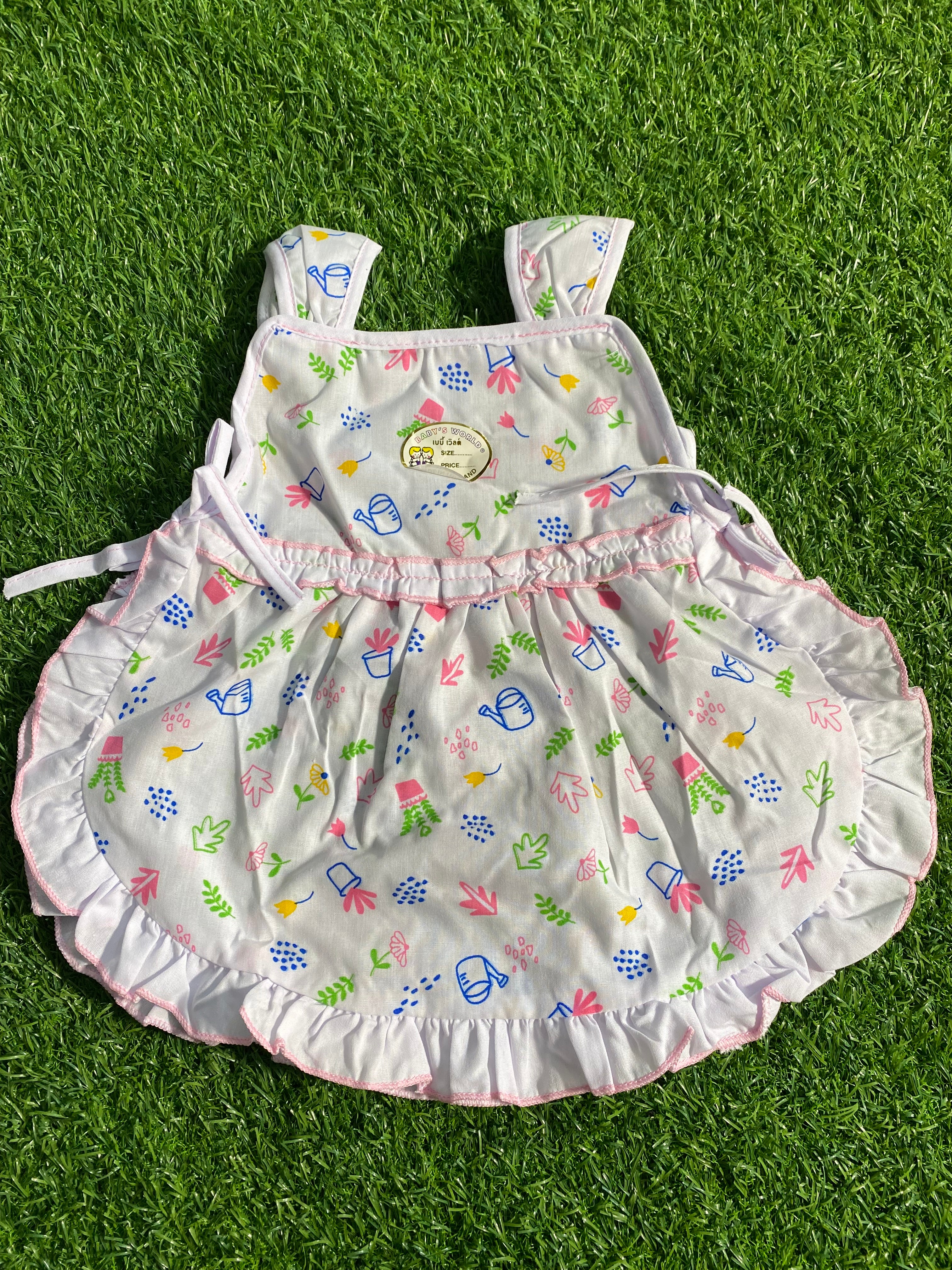 Cute Baby Girl Frock – Pink & White Frill Dress with Floral Embroidery and more designs