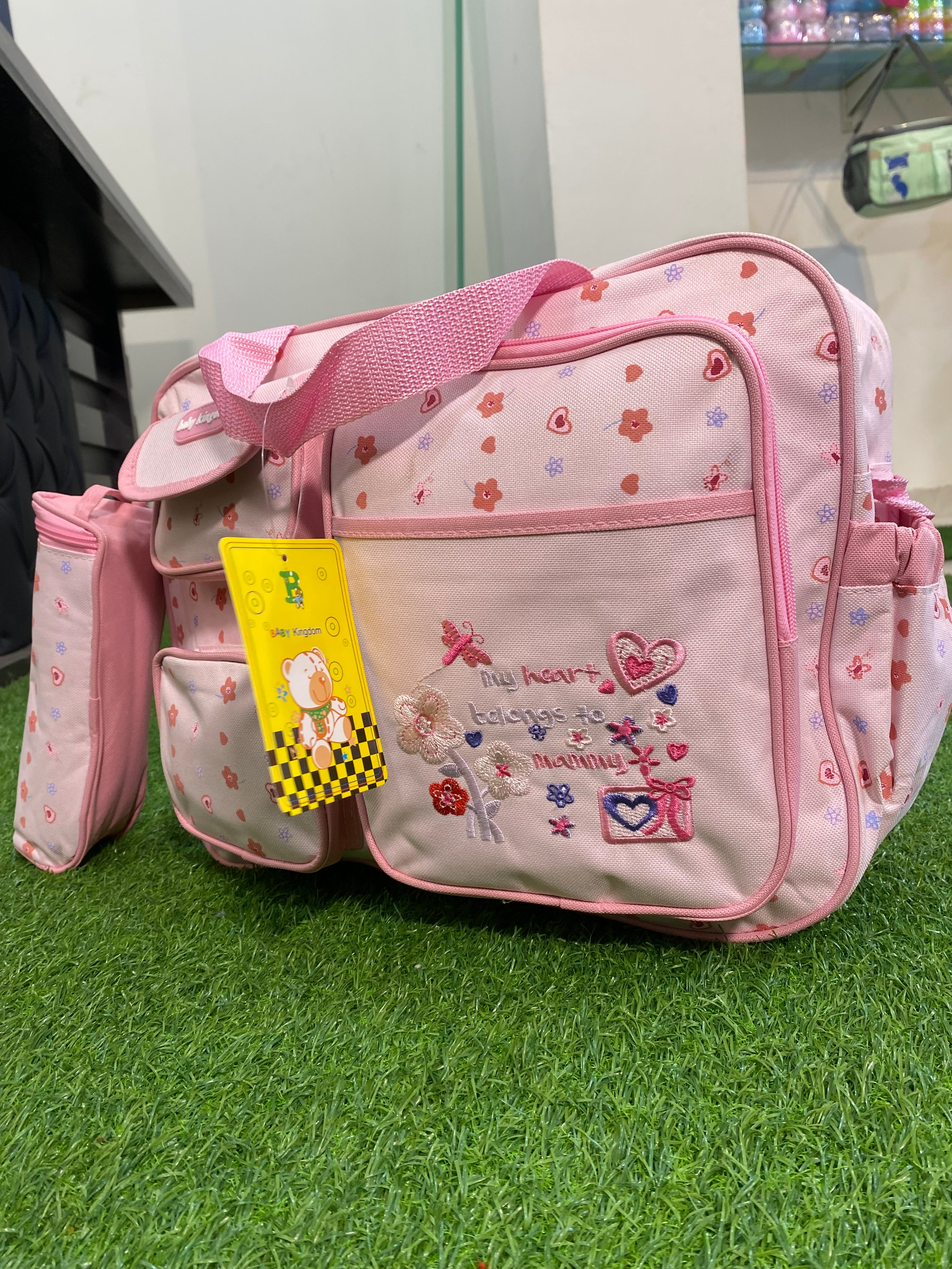 2 Pcs Mothercare Bag Set, Baby Kingdom Pink Diaper Bag with bottle mini bag