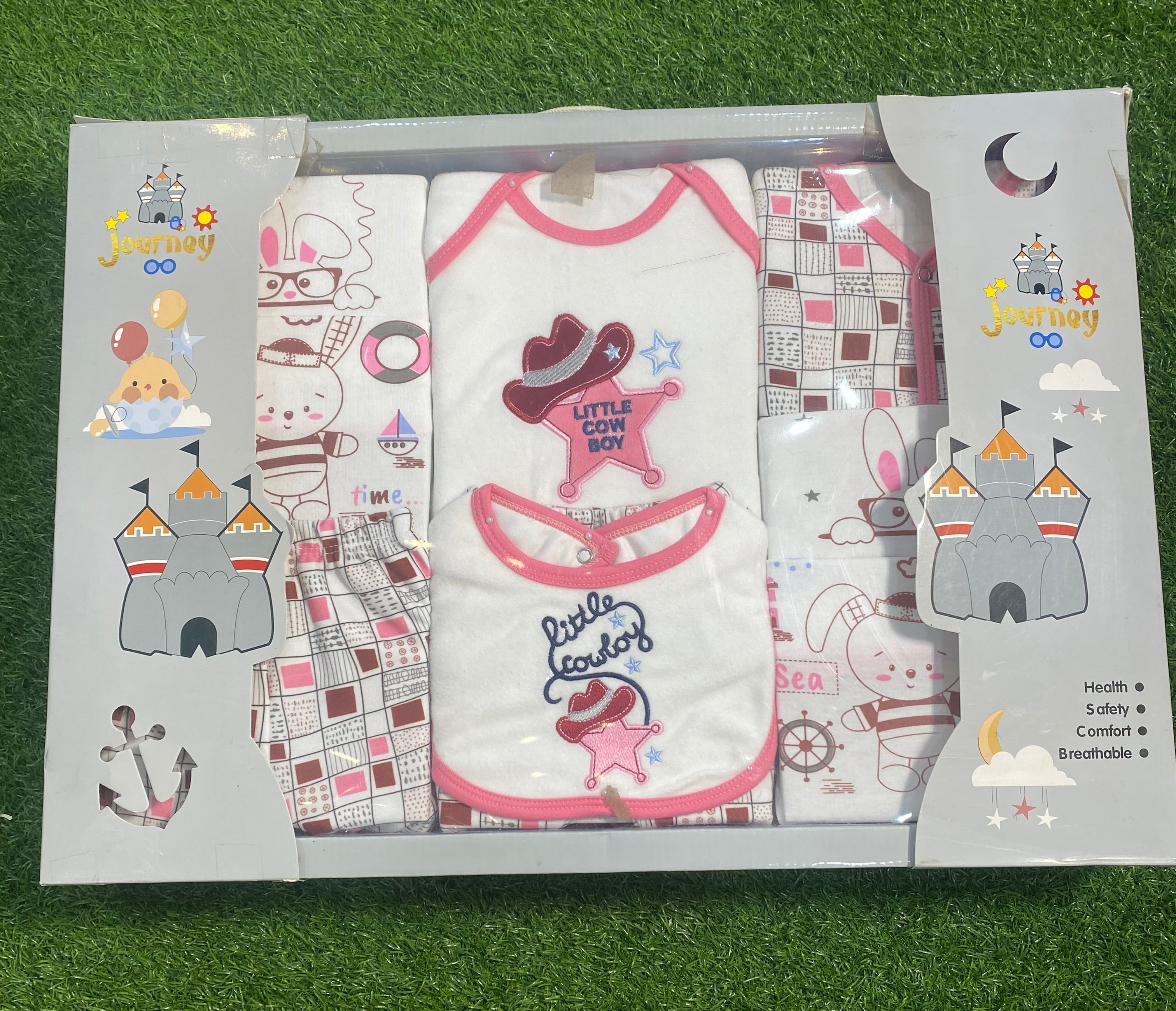 Journey Helicopter Baby Clothing Gift Set - Little Cowboy Theme 6-Piece Gift Box Set, Soft and Breathable Cotton for Newborns