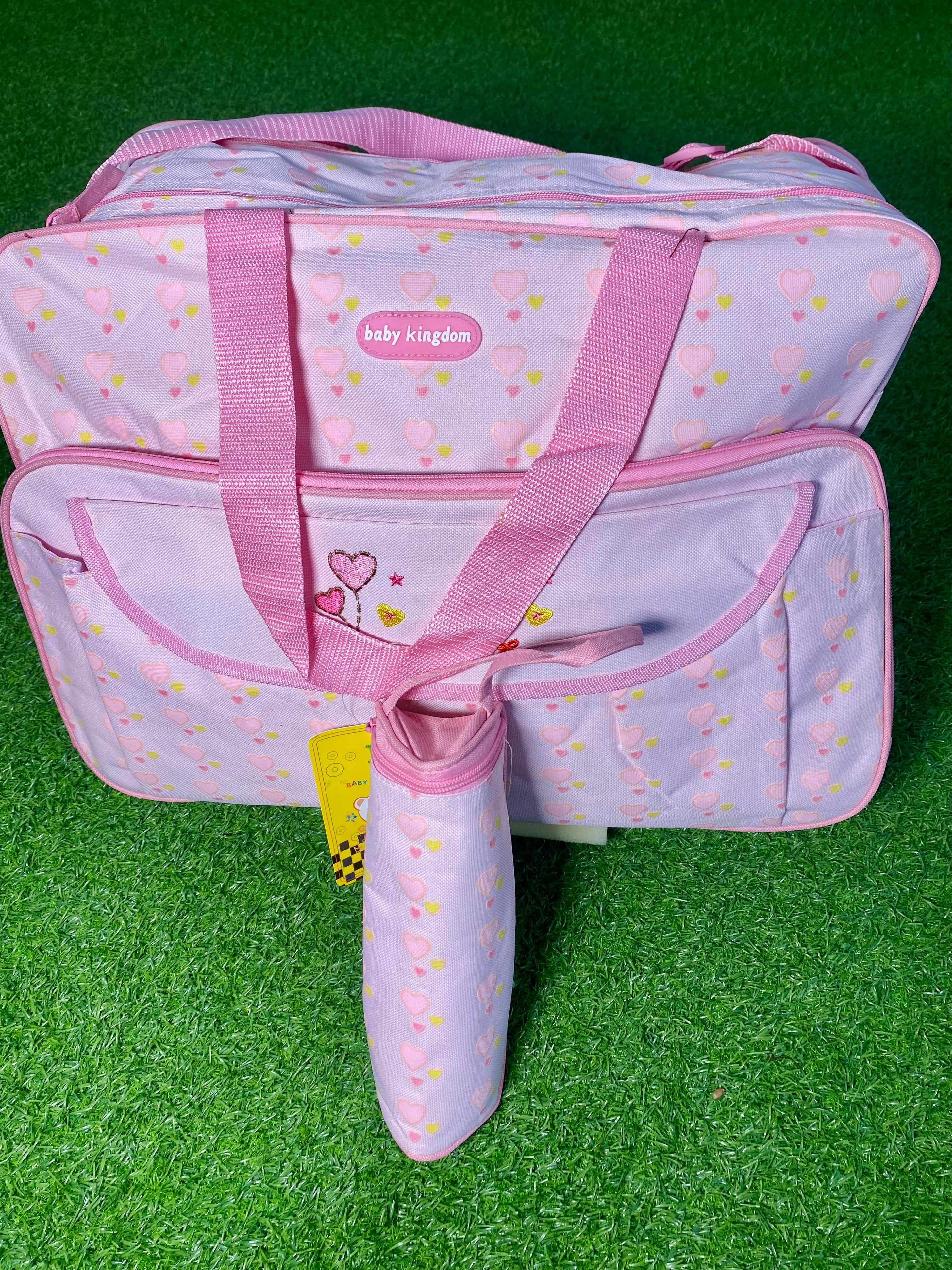 2 Pcs Mothercare Bag Set, Baby Kingdom Pink Diaper Bag with bottle mini bag