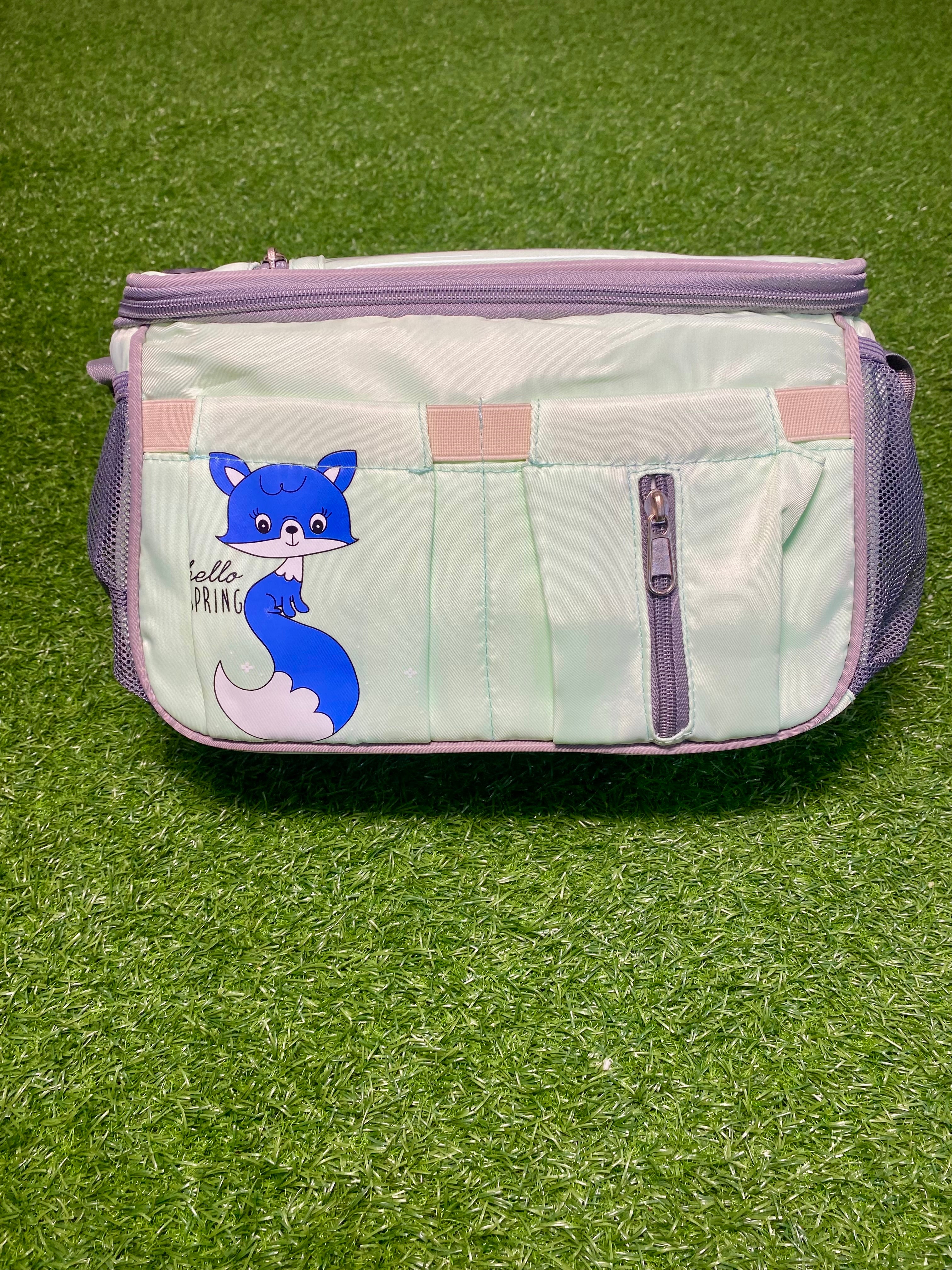 Cute Mint Green Mother Care Diaper Bag for Newborns – "Hello Spring" Fox Design