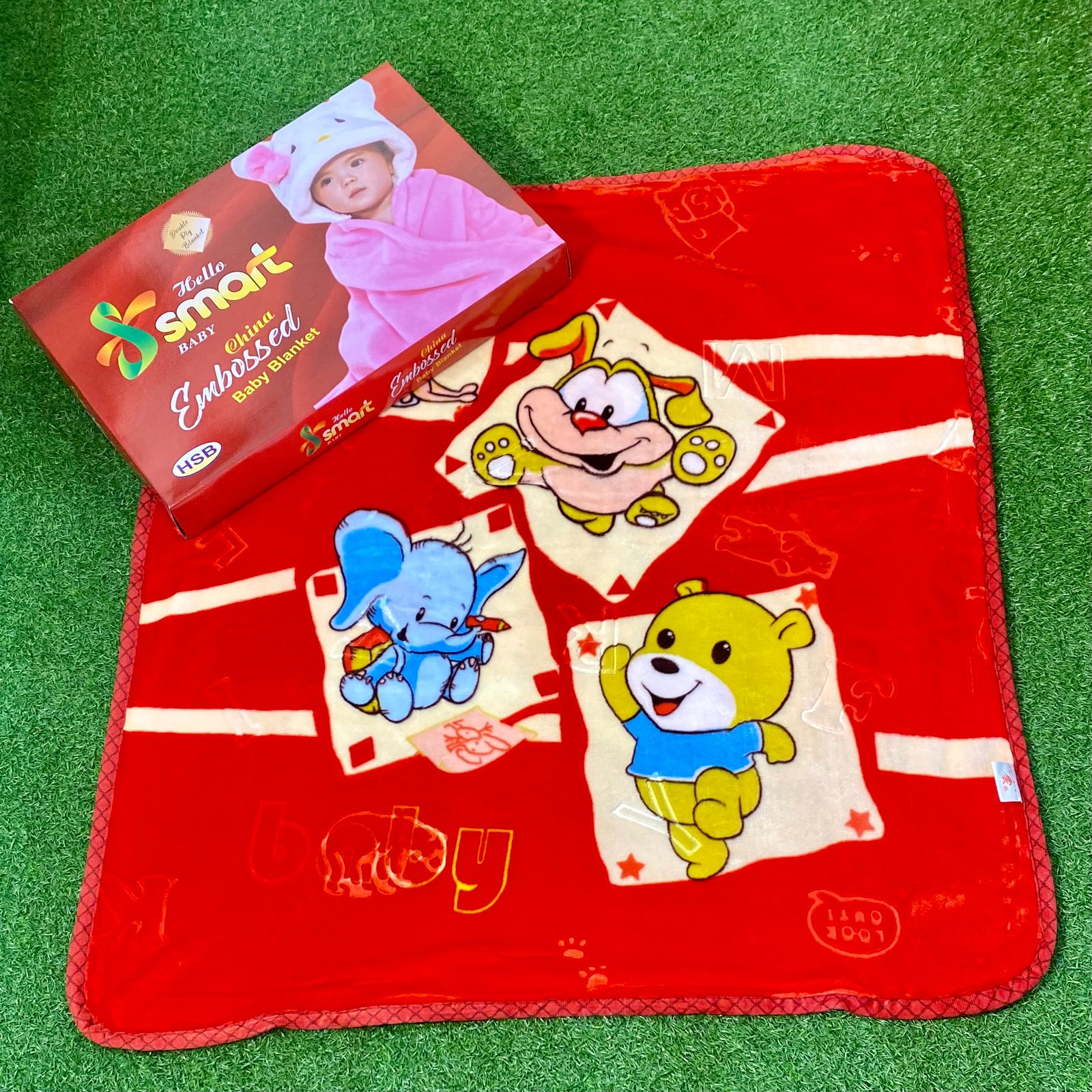 Hello Smart Double Layer Imported Baby Blanket – Premium Quality, Embossed, Ultra-Soft & Warm (Red, Cartoon Design)