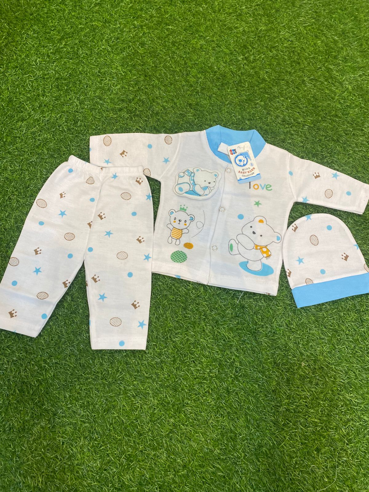 Newborn Baby 0 to 3months Boy Boat-Themed Outfit Set with Hat - Toddler Shirt, Pants & Beanie, Navy Blue & White and multiple colors