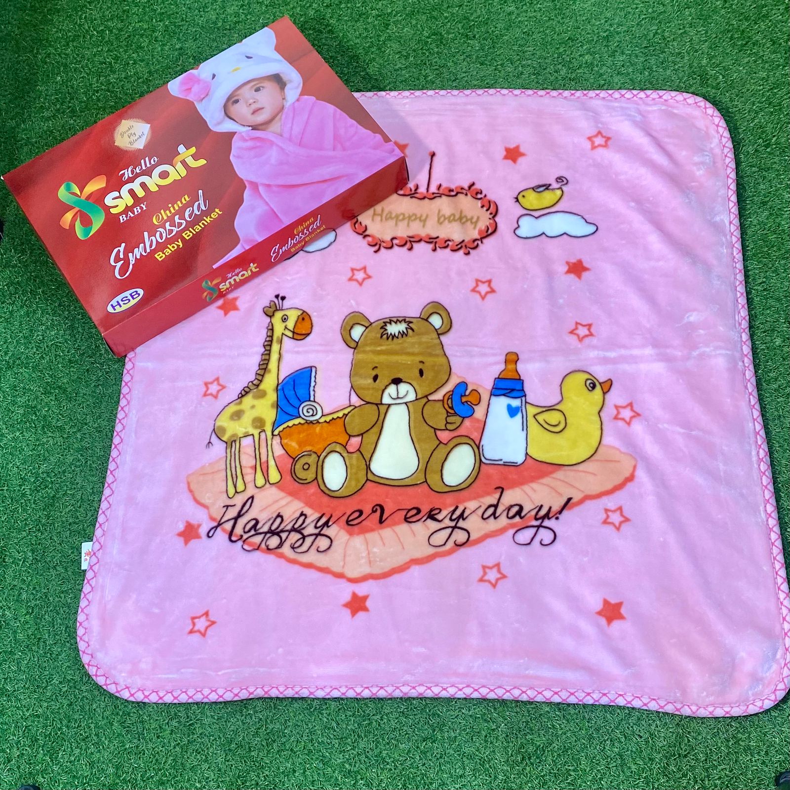 Hello Smart Double Layer Imported Baby Blanket – Premium Quality, Embossed, Ultra-Soft & Warm (Red, Cartoon Design)