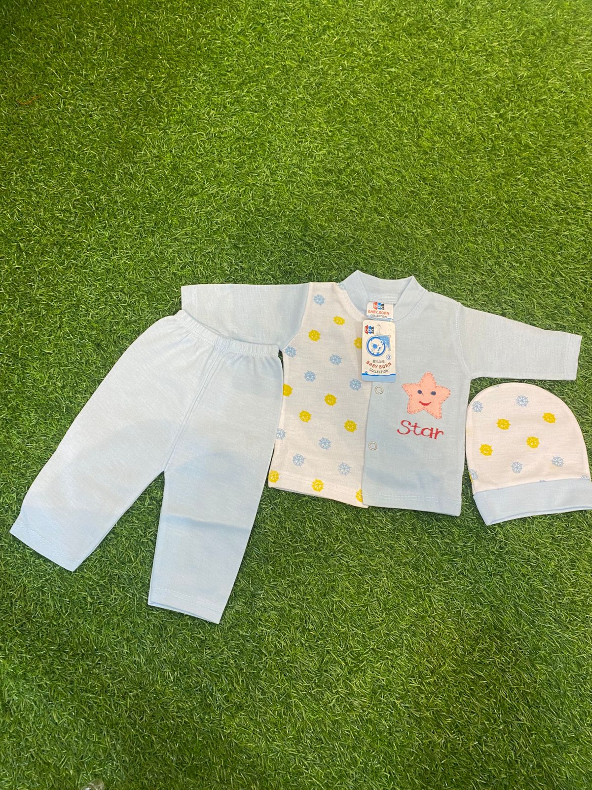 Newborn Baby 0 to 3months Boy Boat-Themed Outfit Set with Hat - Toddler Shirt, Pants & Beanie, Navy Blue & White and multiple colors